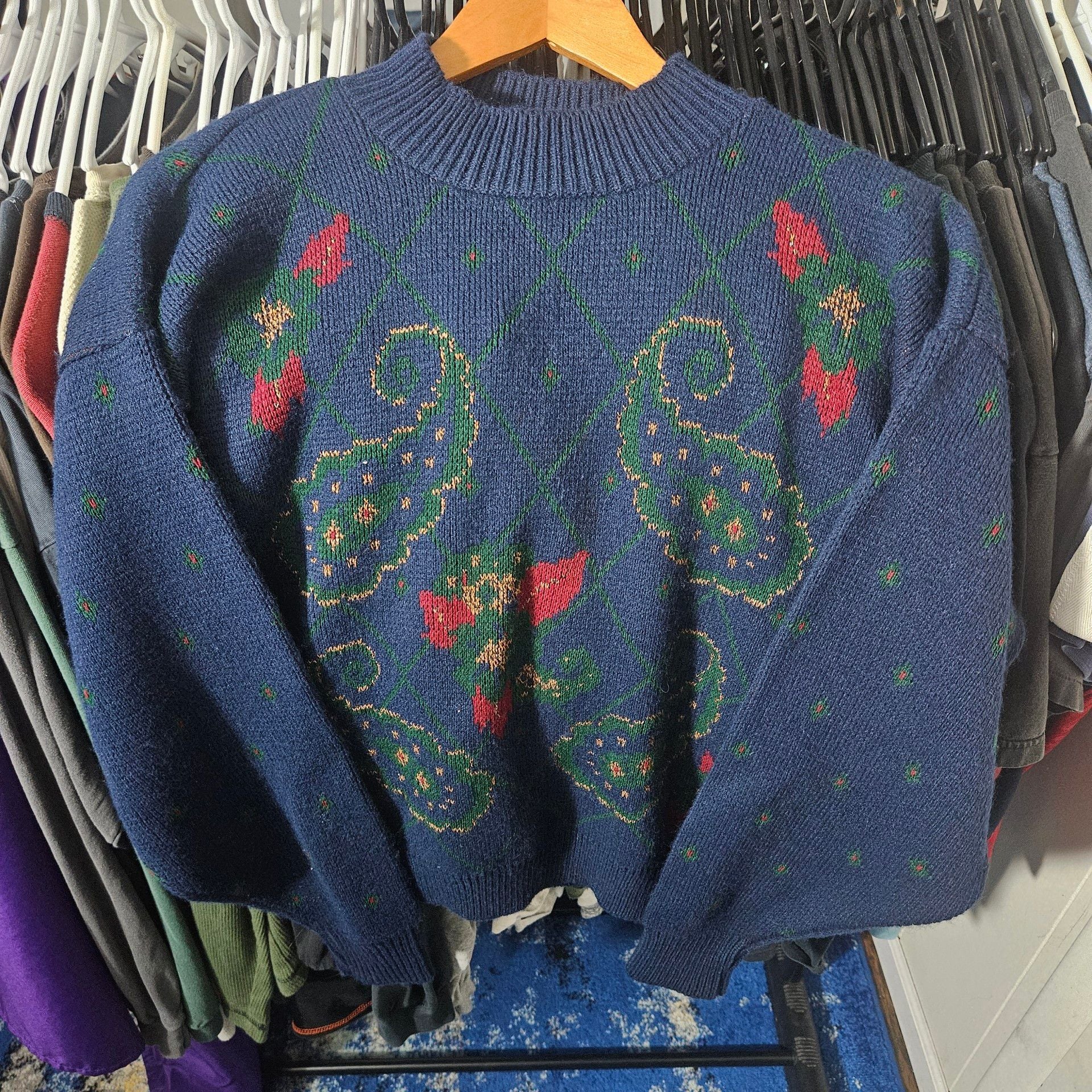 Vintage Blue Paisley Argyle Sweater Made in USA 2