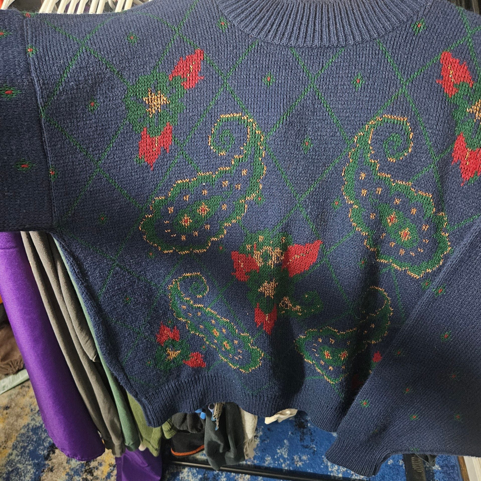 Vintage Blue Paisley Argyle Sweater Made in USA 4