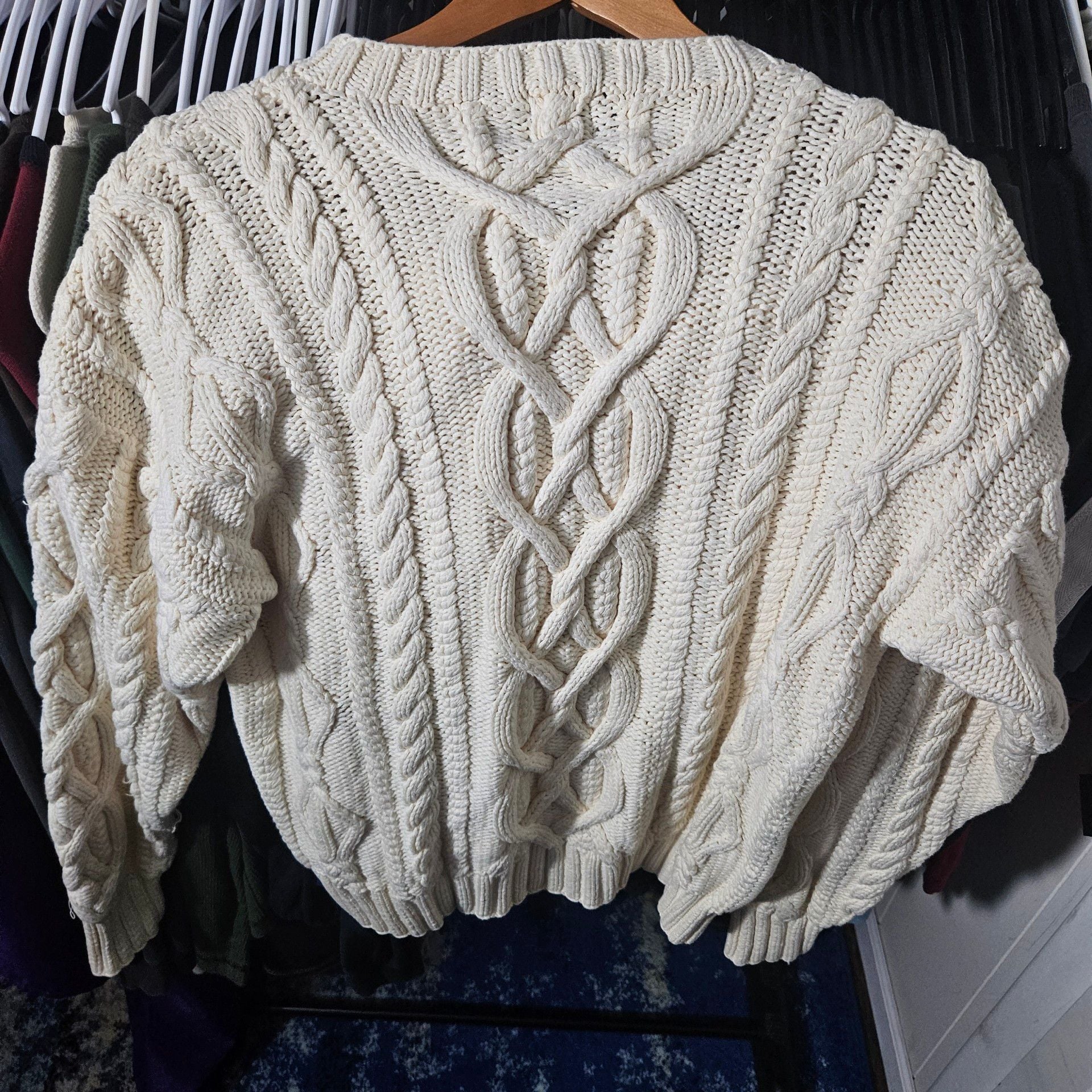 Gap Hand Knit Cable Knit Fisherman Sweater Cream Cotton Vintage 5