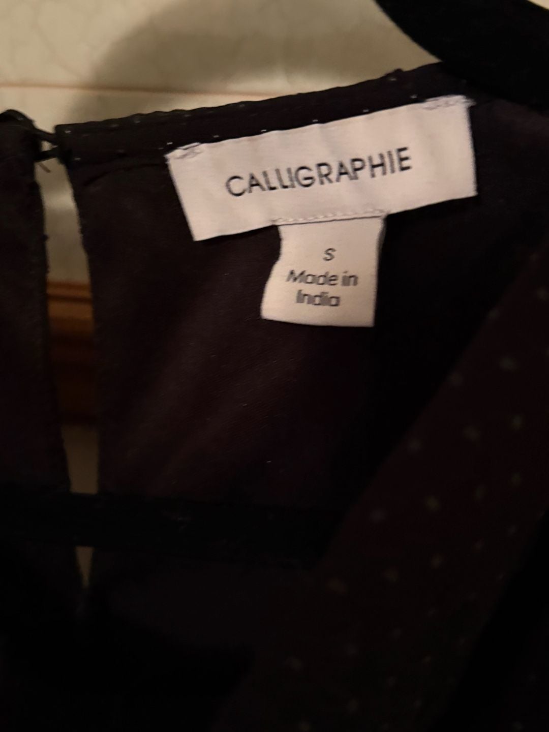 Calligraphie Black Sheer Polka Dot Blouse Size S 3