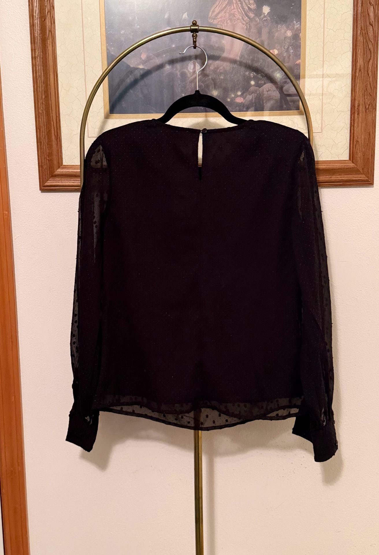 Calligraphie Black Sheer Polka Dot Blouse Size S 5