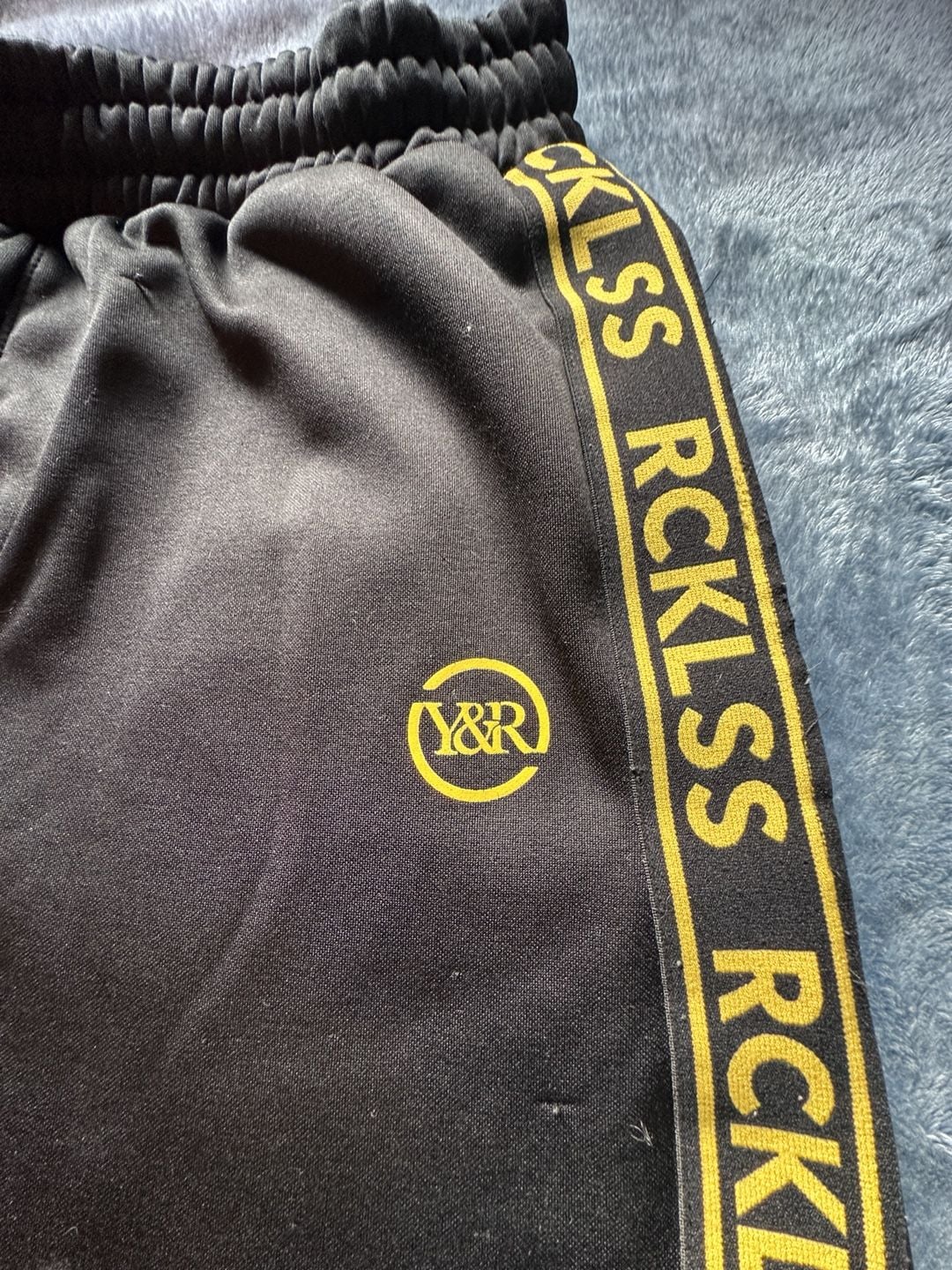 Young & Reckless Track Pants Size L Black Yellow Side Tape Logo 3