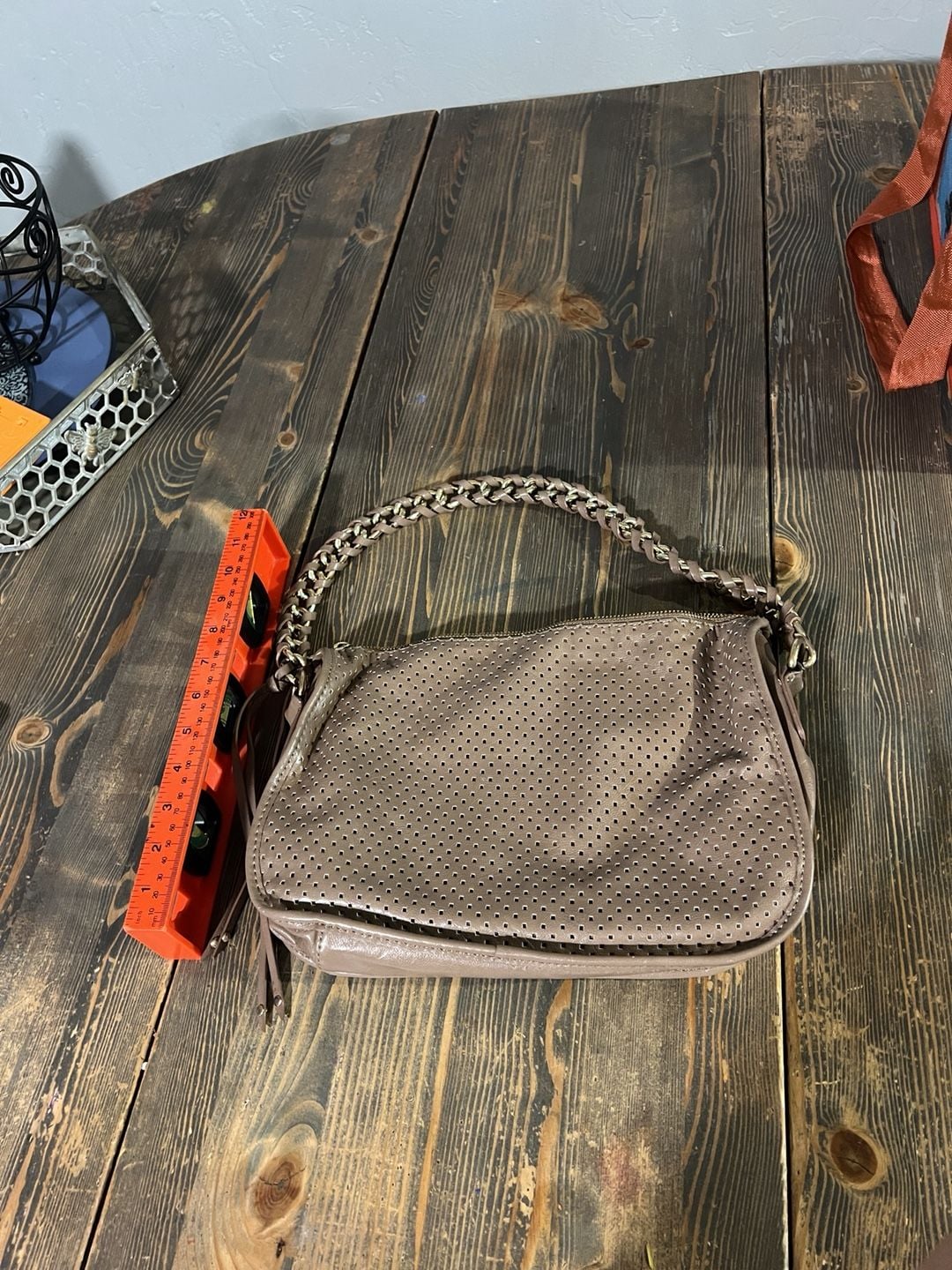 Gianni Bini Taupe Perforated Shoulder Bag Purse 3