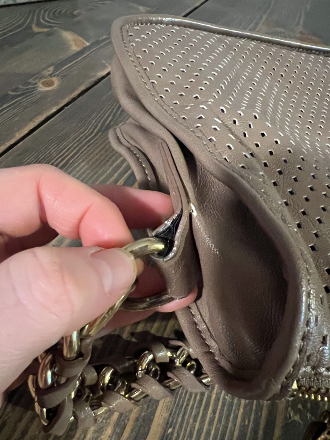 Gianni Bini Taupe Perforated Shoulder Bag Purse 10