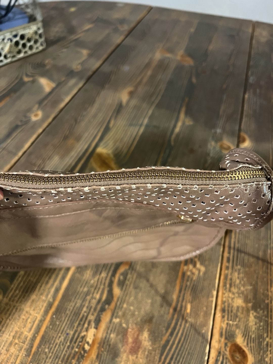 Gianni Bini Taupe Perforated Shoulder Bag Purse 11