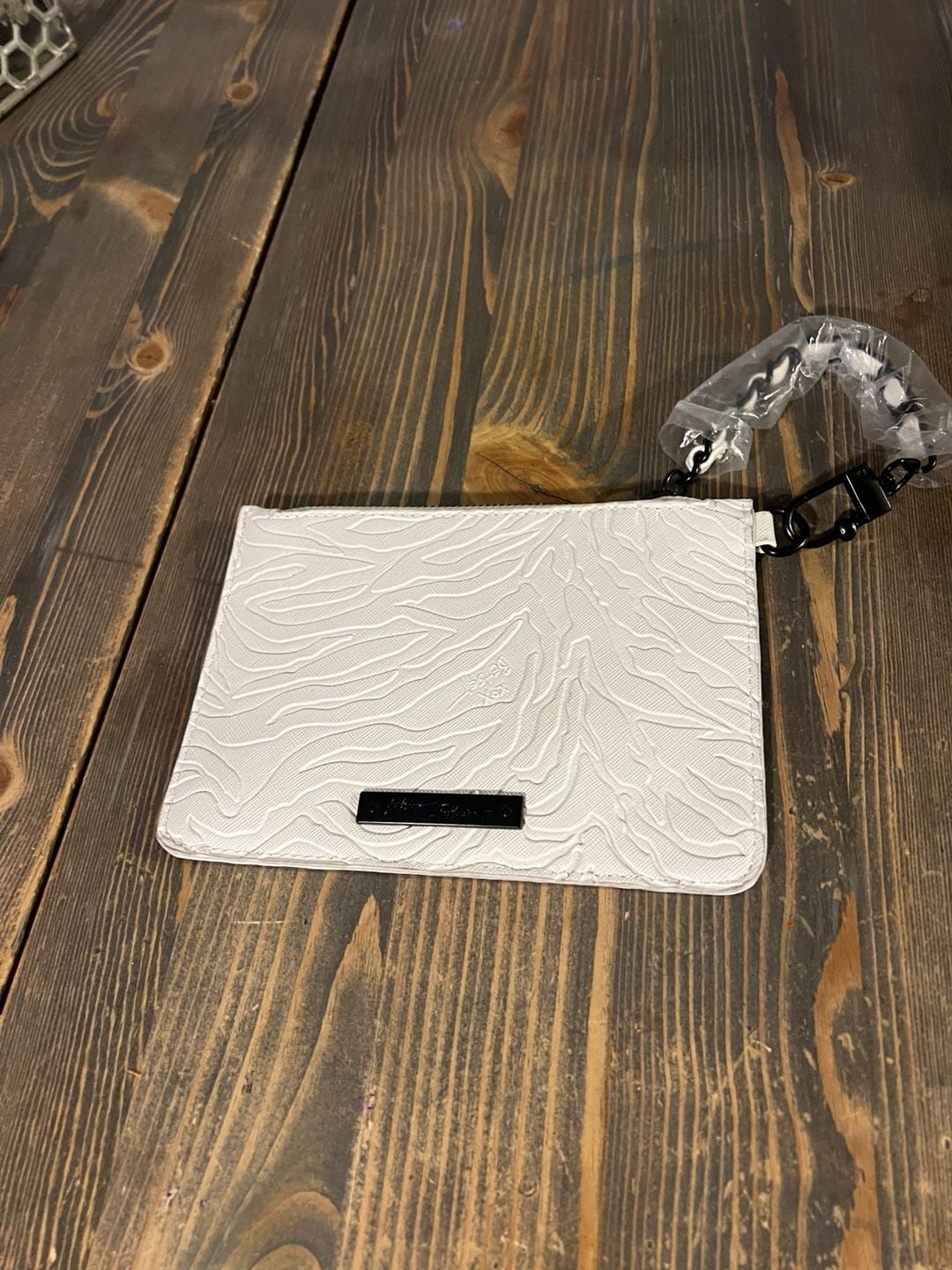 Betsey Johnson White Textured Faux Leather Wristlet Pouch 2