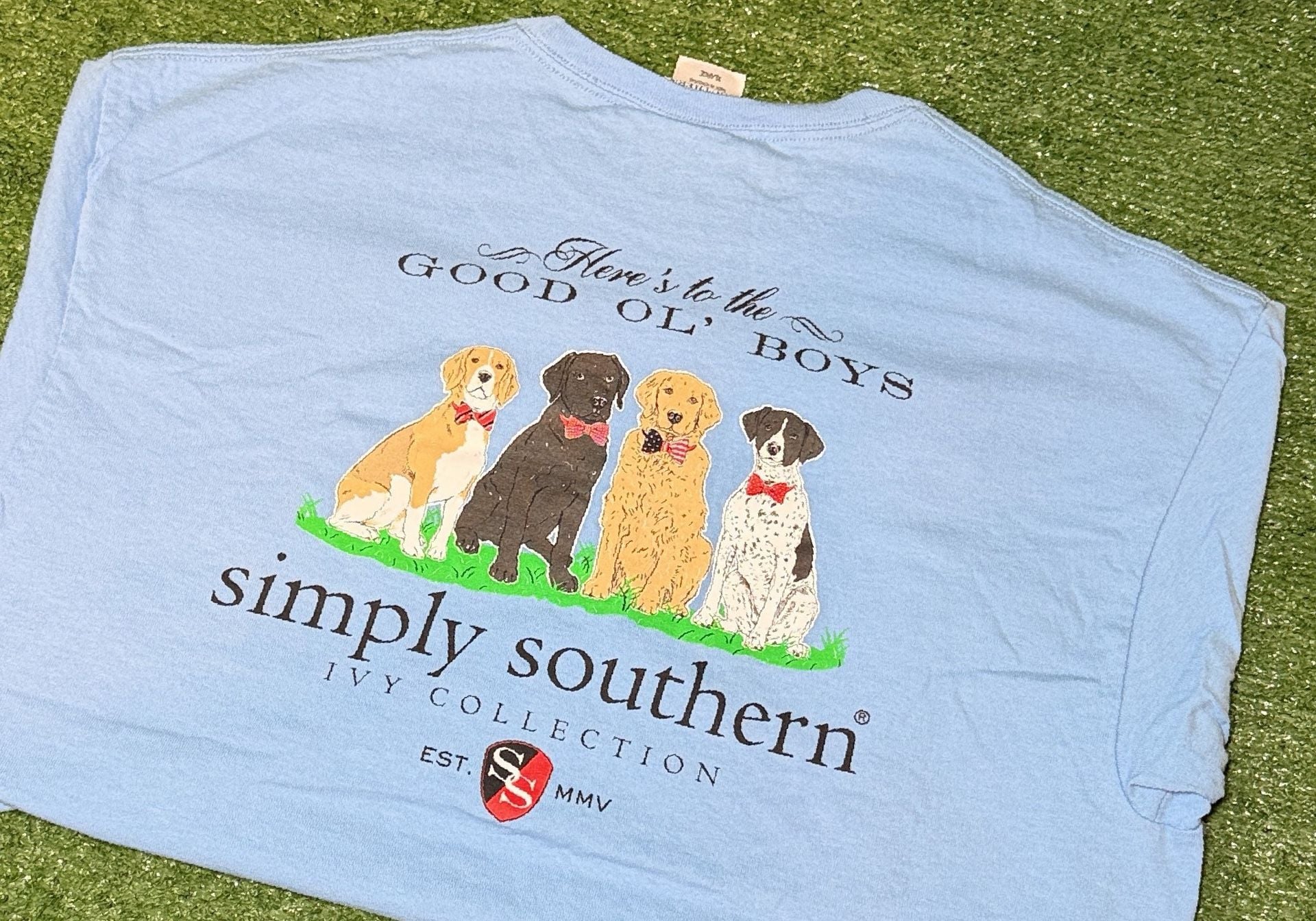 Simply Southern Good Ol Boys T-Shirt XL Light Blue Graphic Dog 5