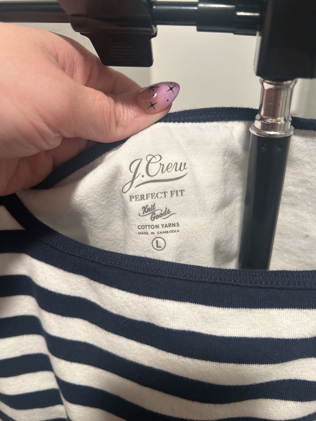 J.Crew Perfect Fit Tank Top Size L Navy White Striped Knit 3