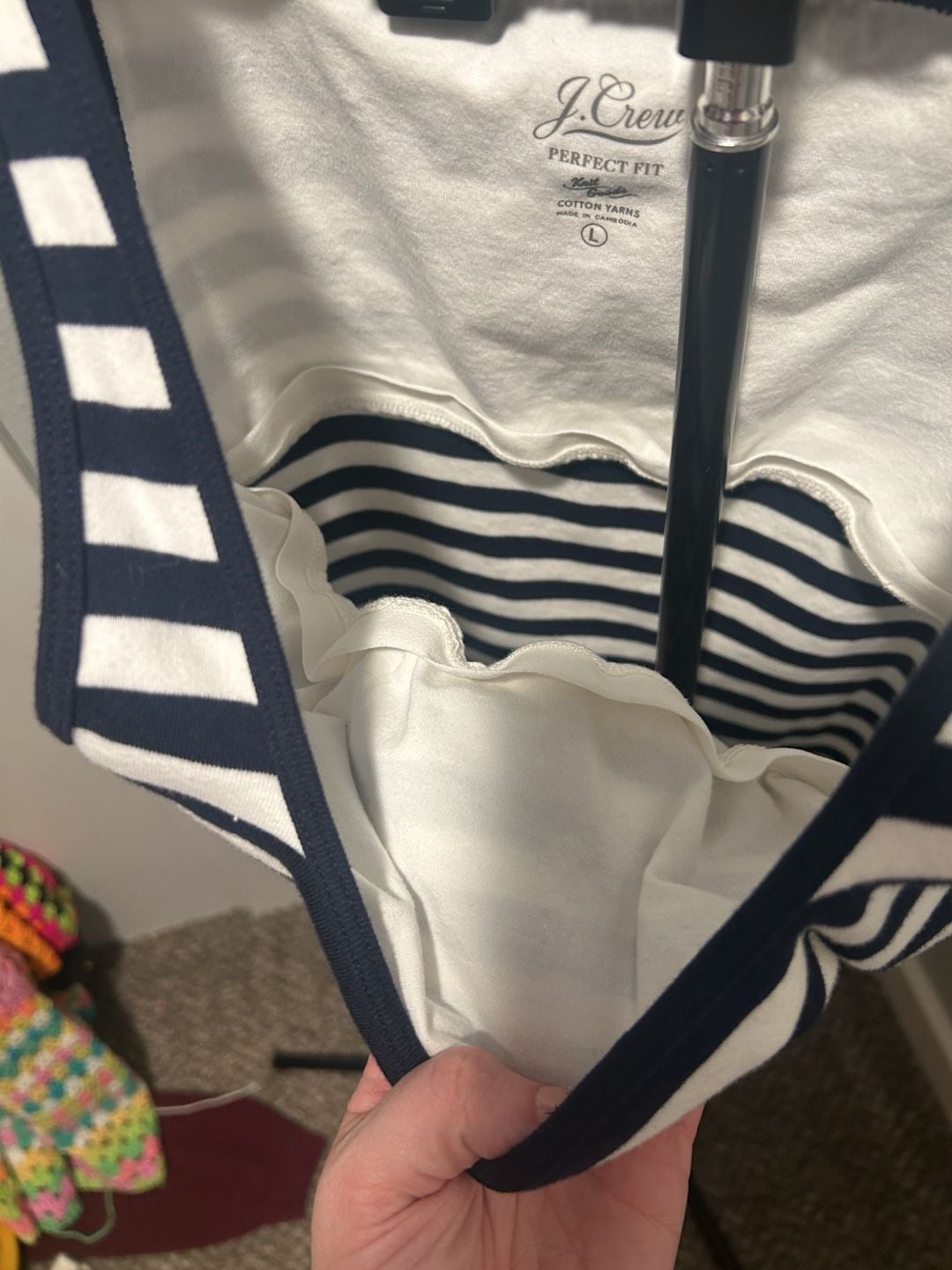 J.Crew Perfect Fit Tank Top Size L Navy White Striped Knit 4