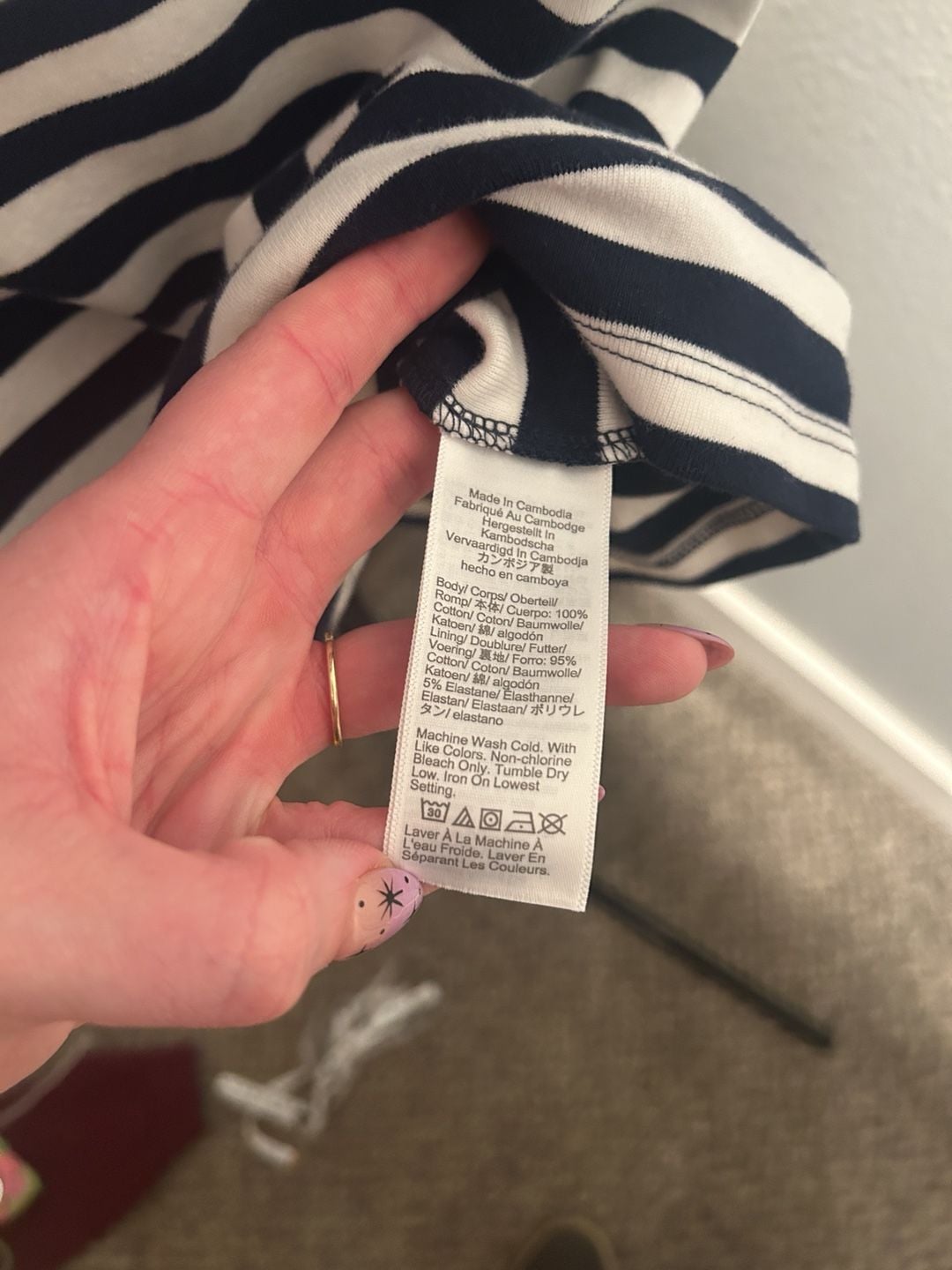 J.Crew Perfect Fit Tank Top Size L Navy White Striped Knit 5