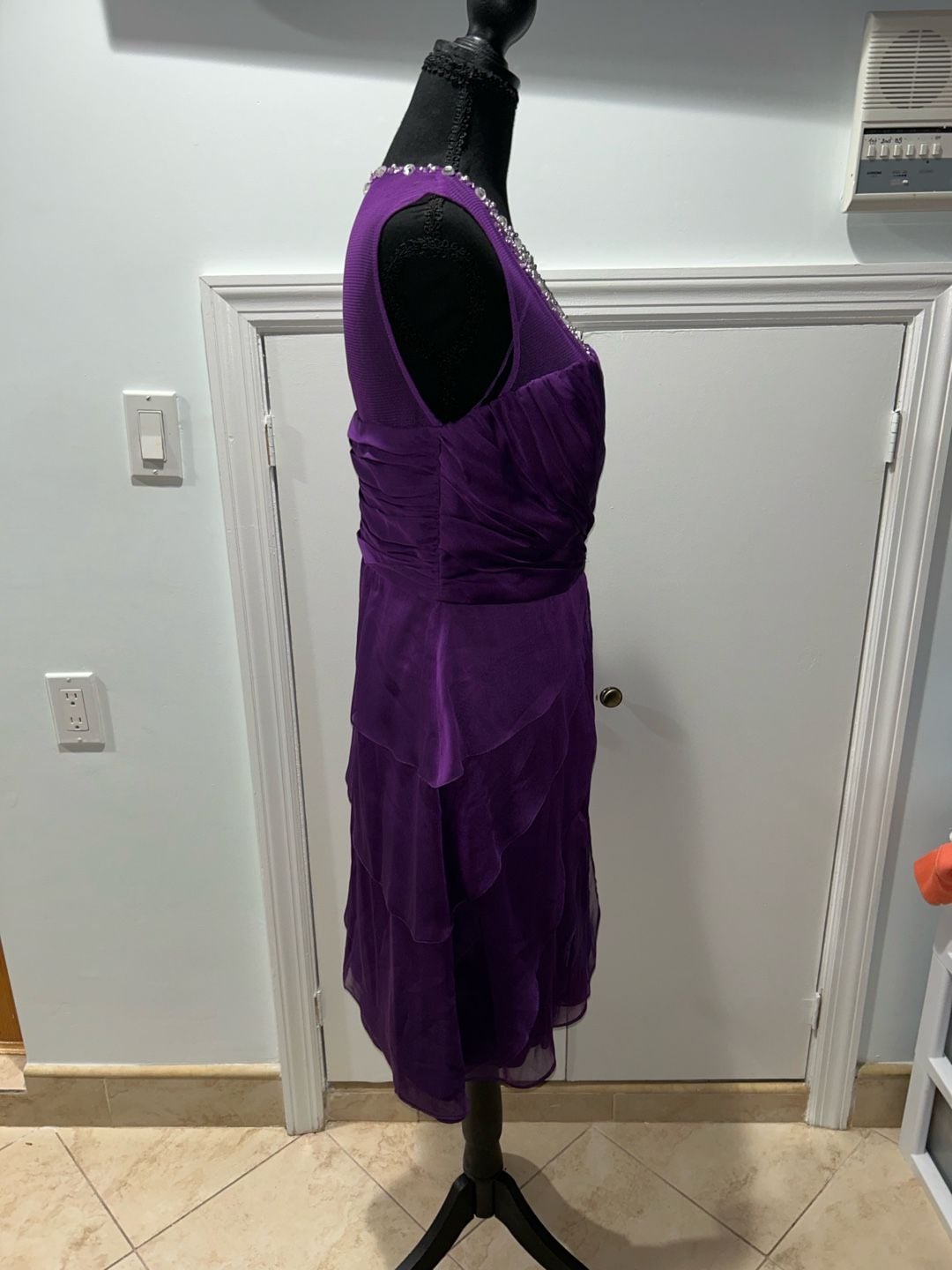 Purple Beaded Ruffled Cocktail Dress 3