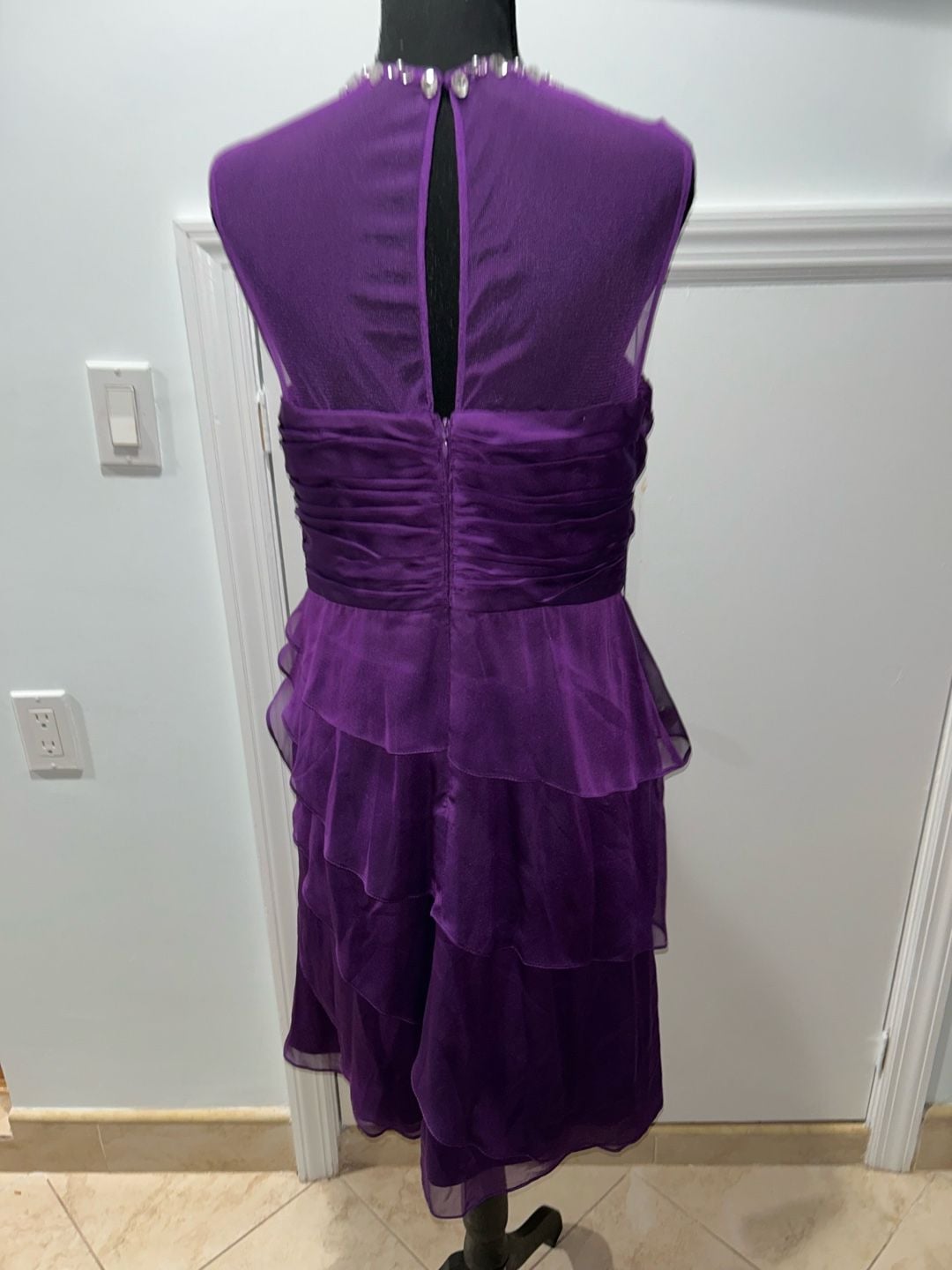 Purple Beaded Ruffled Cocktail Dress 4