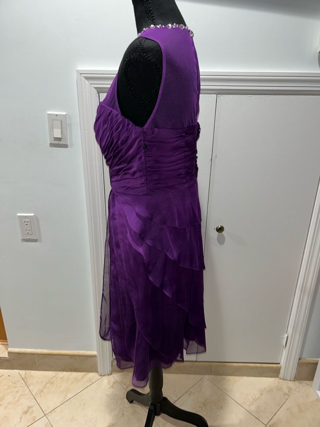 Purple Beaded Ruffled Cocktail Dress 5