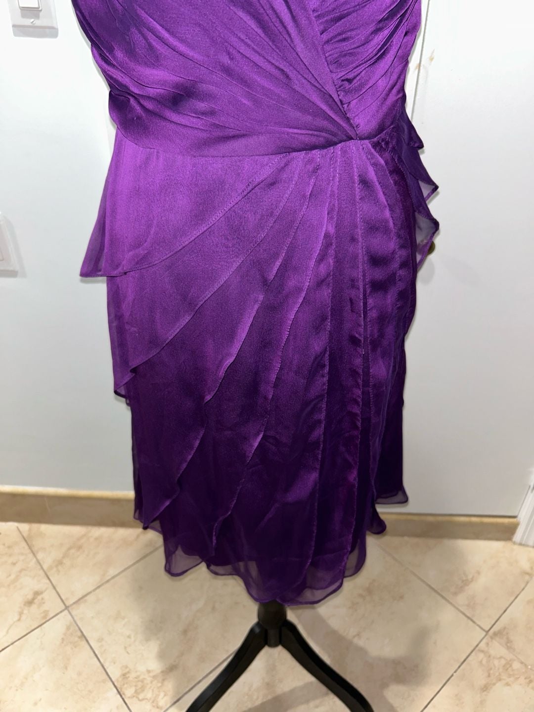 Purple Beaded Ruffled Cocktail Dress 7