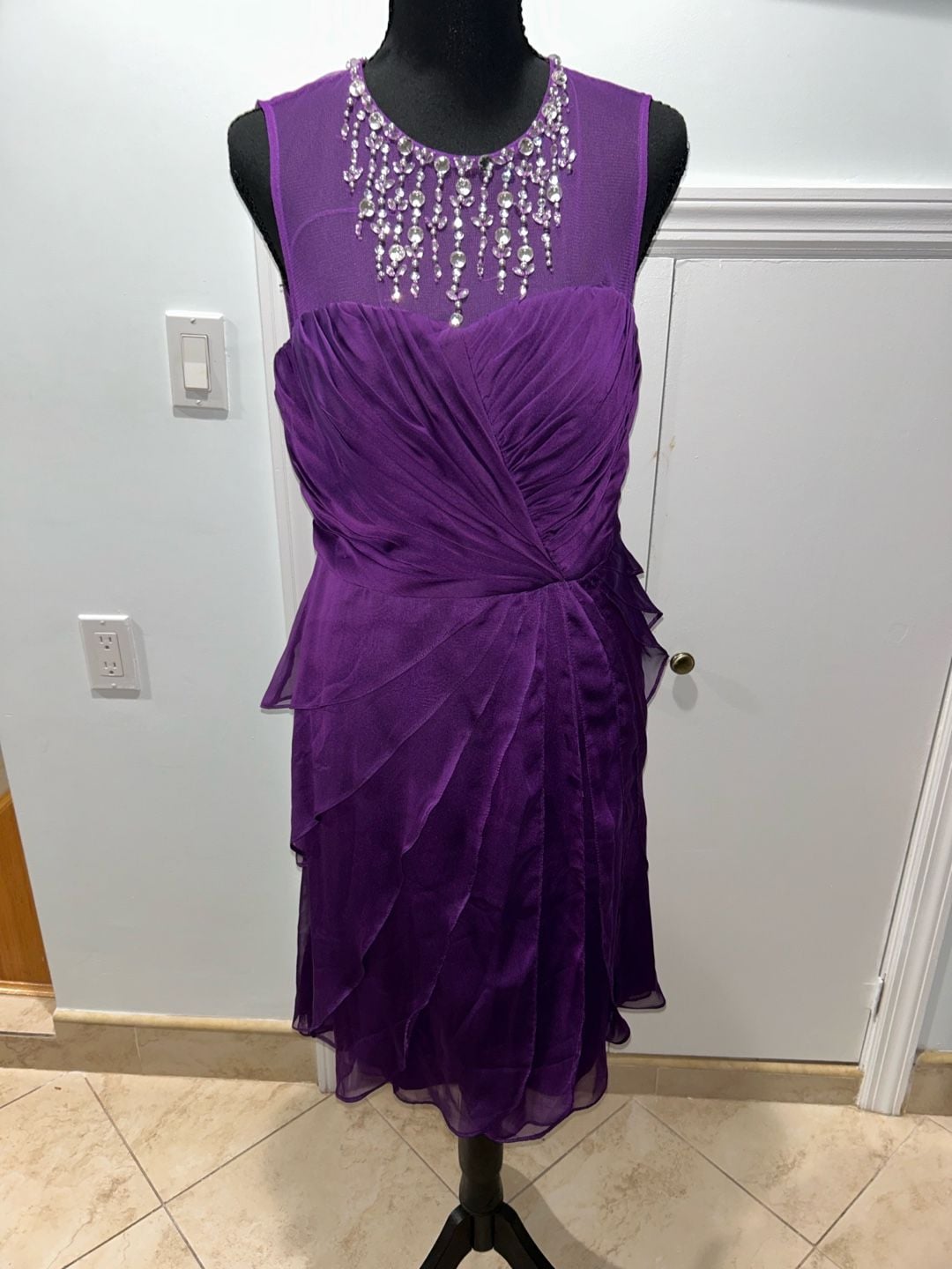 Purple Beaded Ruffled Cocktail Dress 2