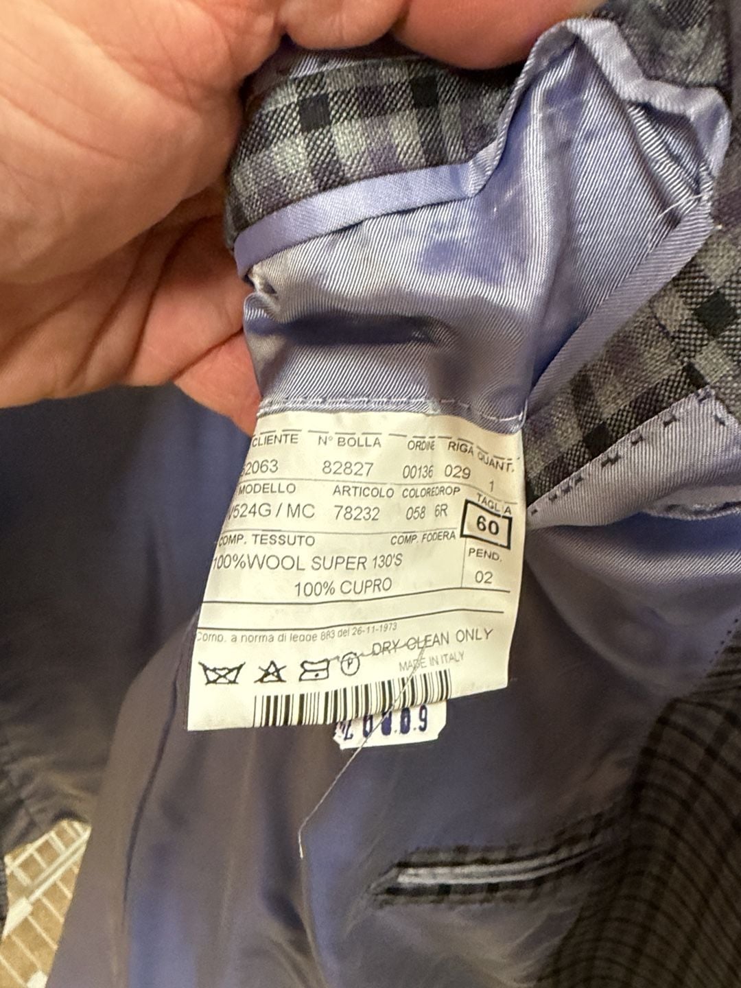 Scuderi Blazer Size 60 Grey Check Wool Super 130S Sport Coat 7