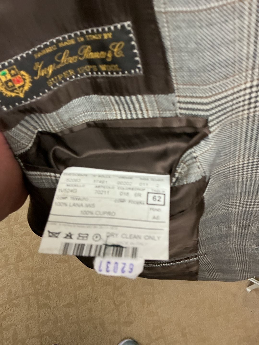 Trussini Blazer Size 62 Glen Plaid Super 120's Wool 6