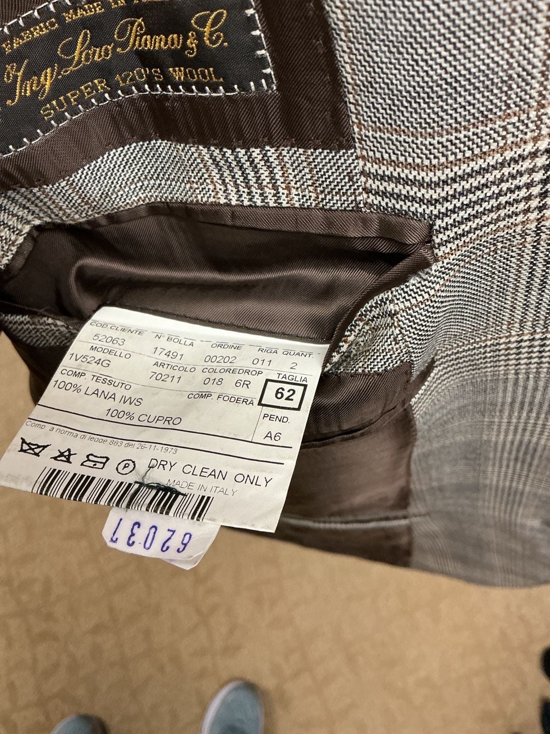 Trussini Blazer Size 62 Glen Plaid Super 120's Wool 7
