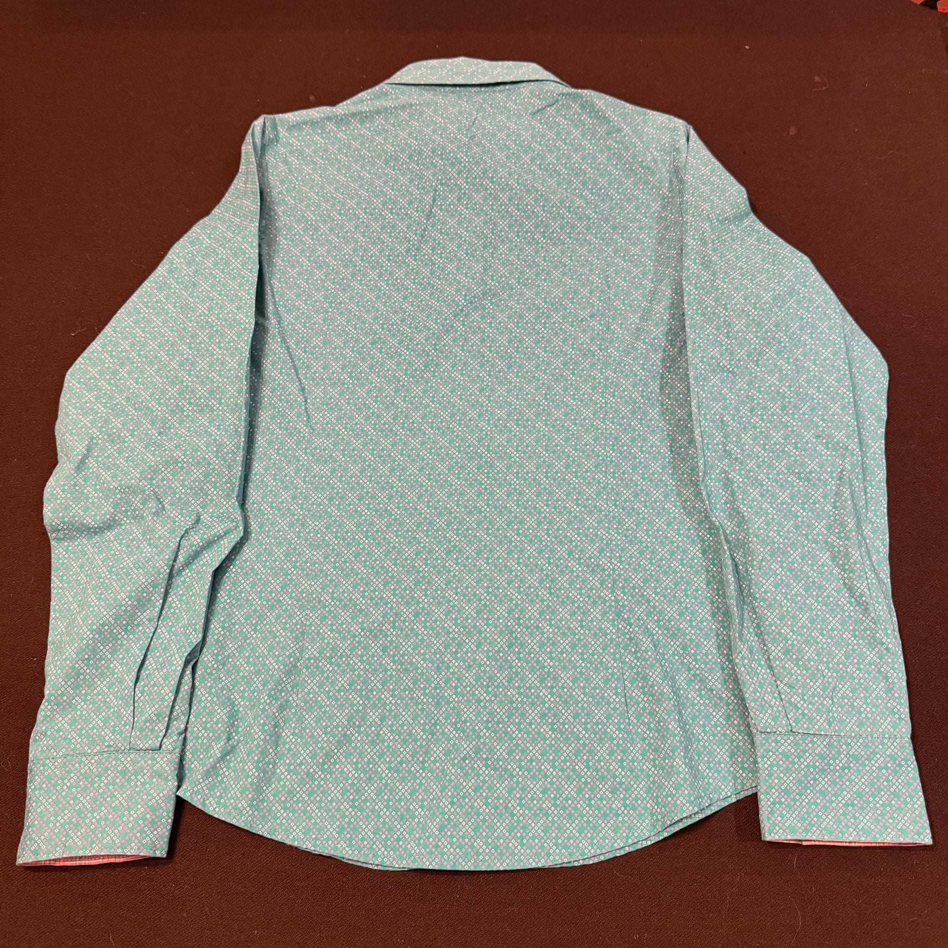 Cinch Womens Teal Medallion Print/Pink Plaid Long Sleeve Button Down Shirt 17