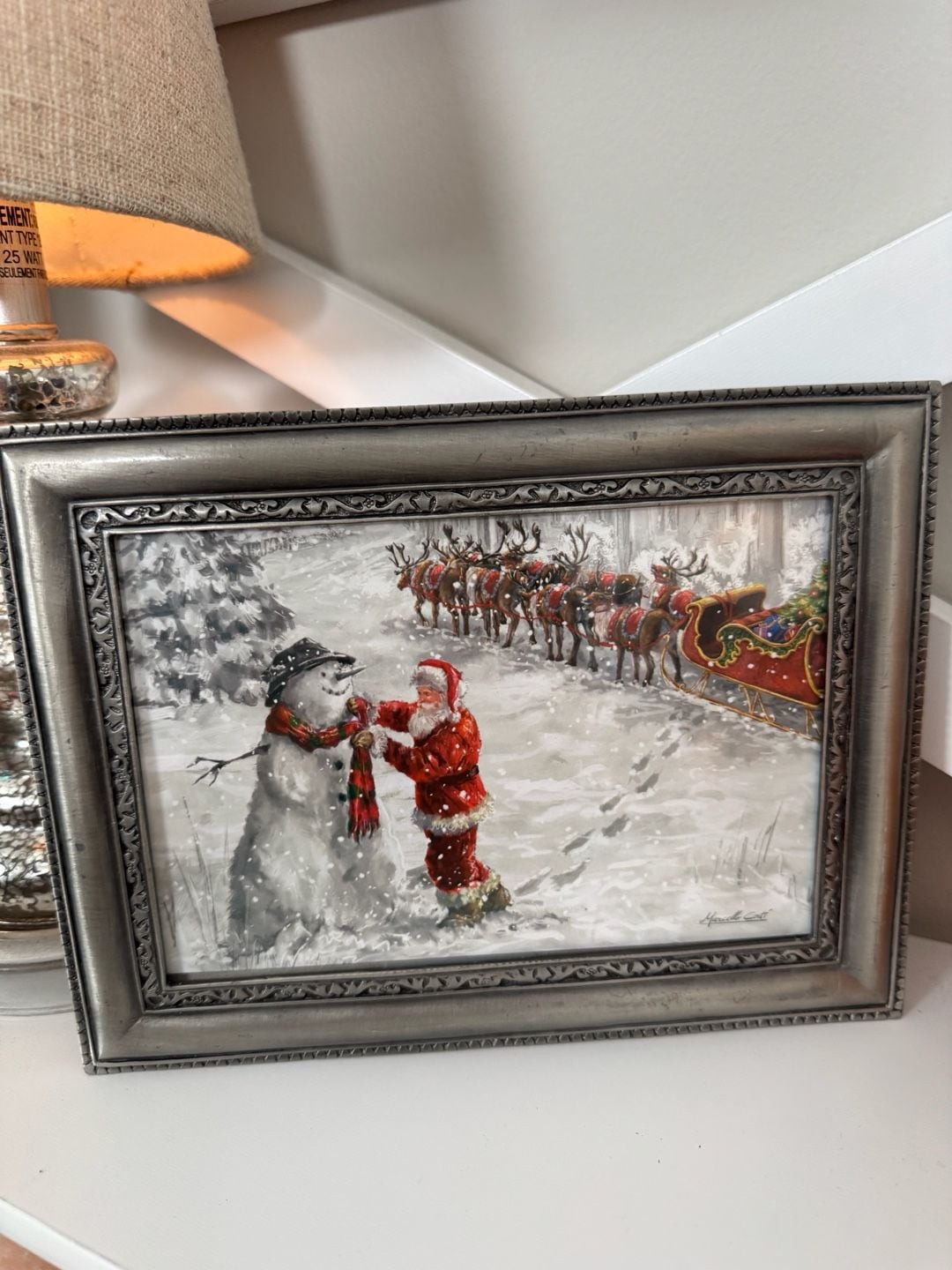 Marcello Conti Framed Santa and Snowman Christmas Print Wall Art 1
