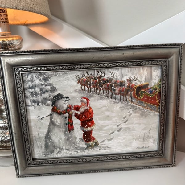 Marcello Conti Framed Santa and Snowman Christmas Print Wall Art