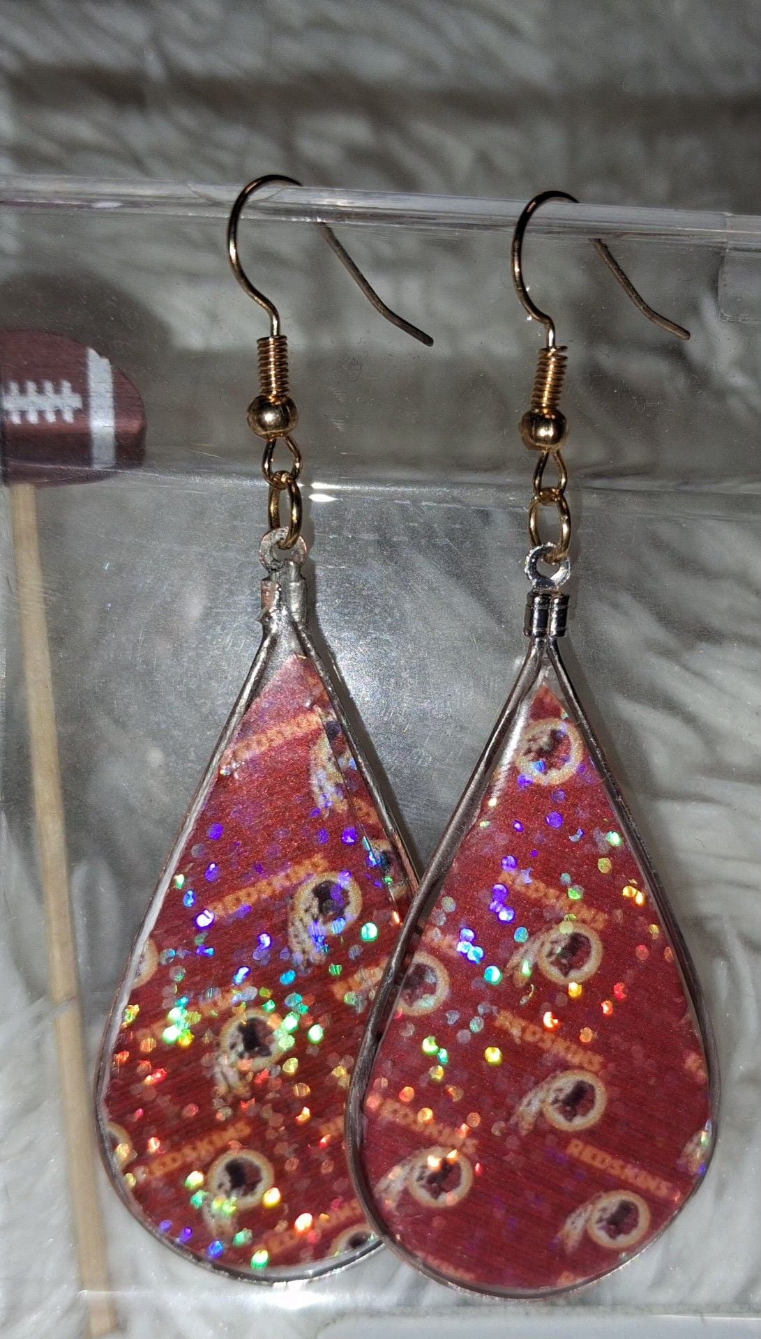 Washington Redskins Handmade Teardrop Resin Glitter Dangle Earrings 2