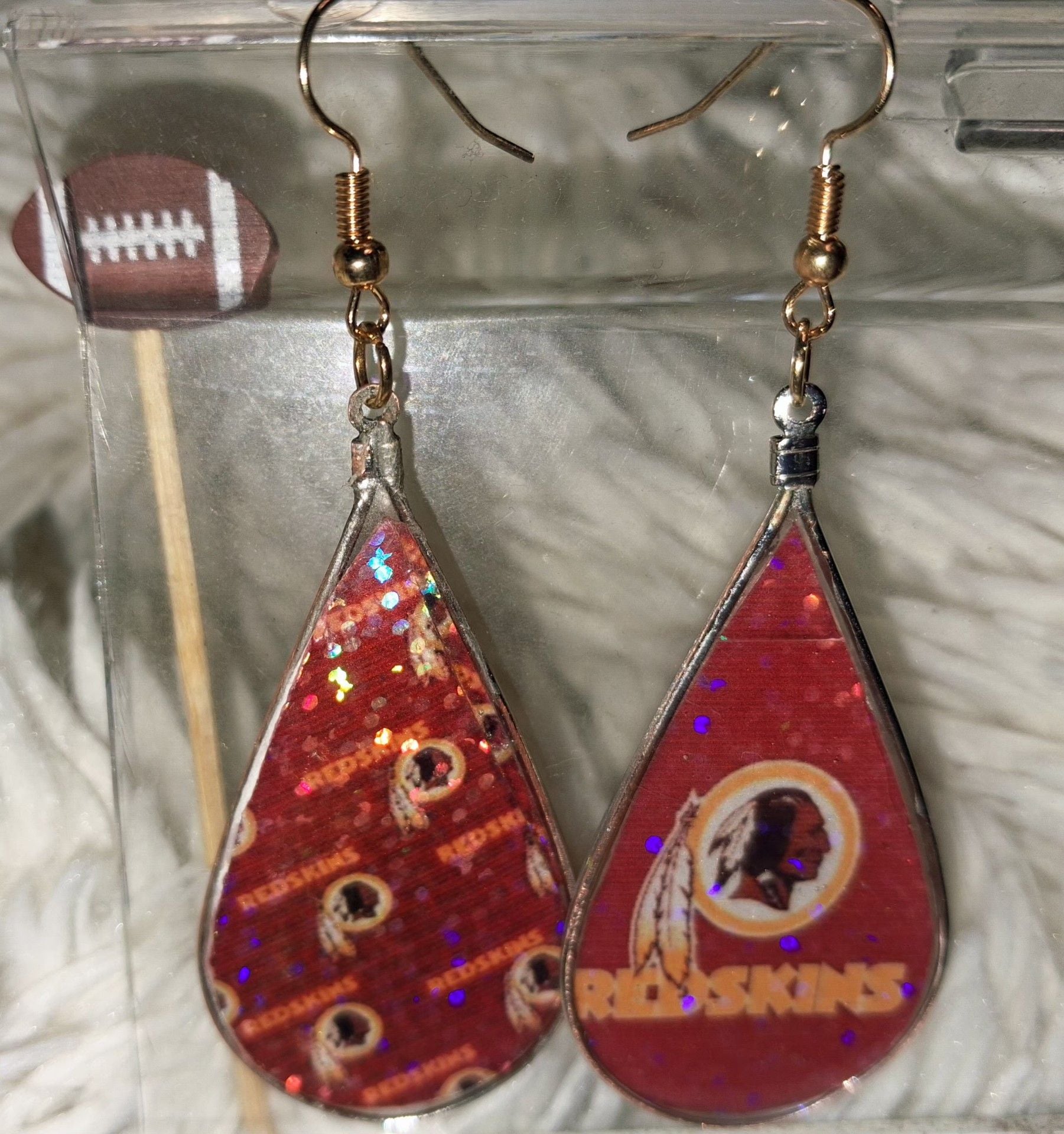 Washington Redskins Handmade Teardrop Resin Glitter Dangle Earrings 3