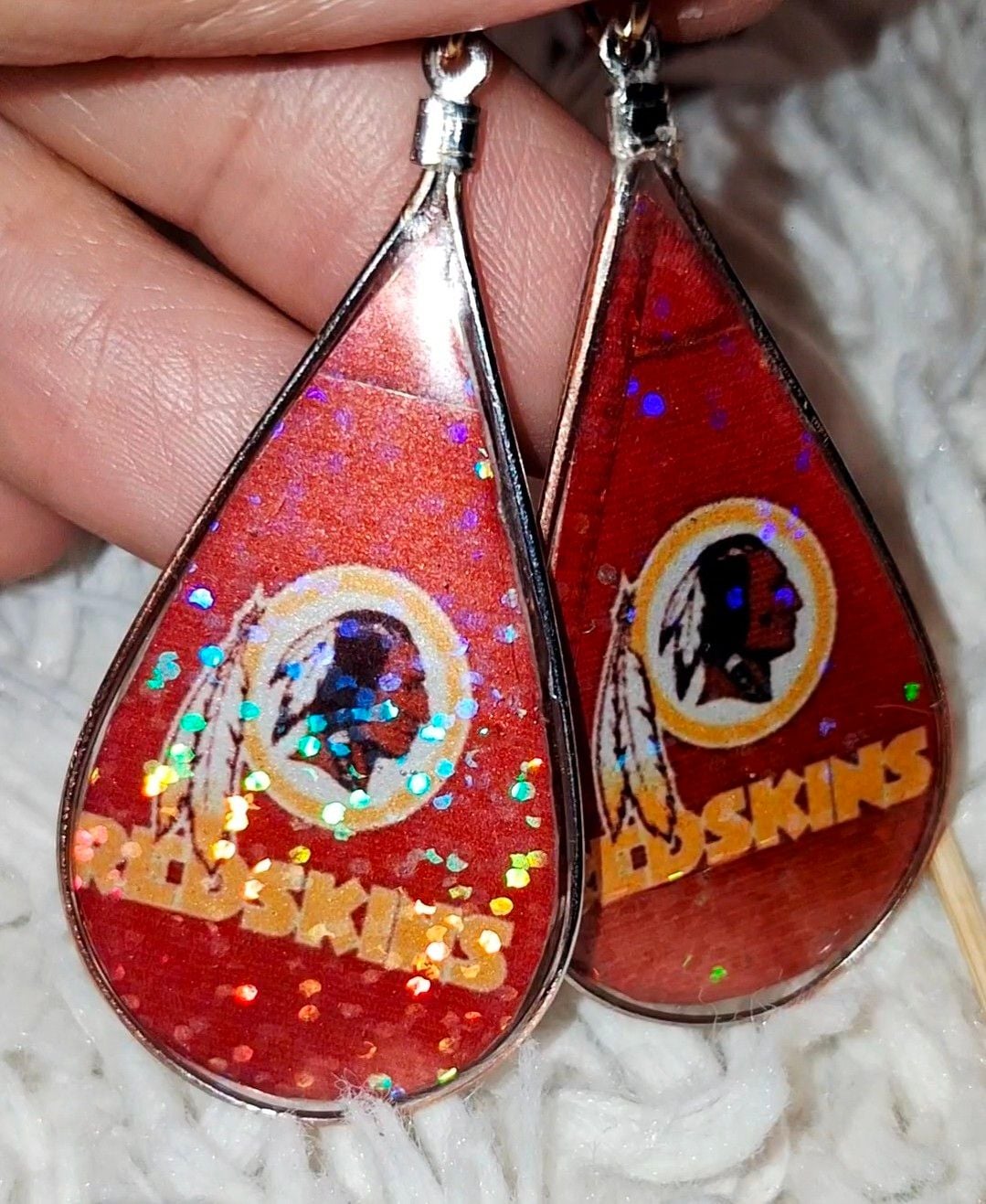 Washington Redskins Handmade Teardrop Resin Glitter Dangle Earrings 6