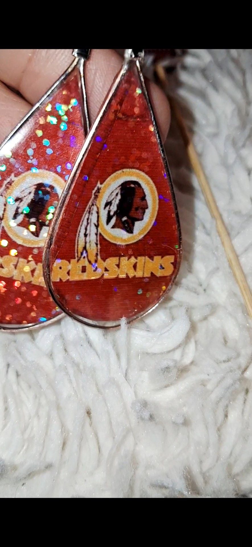Washington Redskins Handmade Teardrop Resin Glitter Dangle Earrings 7