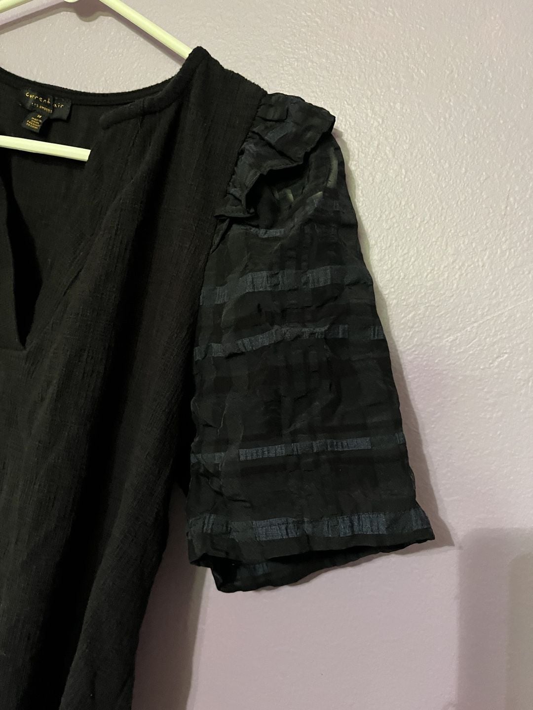 Current Air Blouse Size M Black V-Neck Ruffle Puff Sleeve Top 4