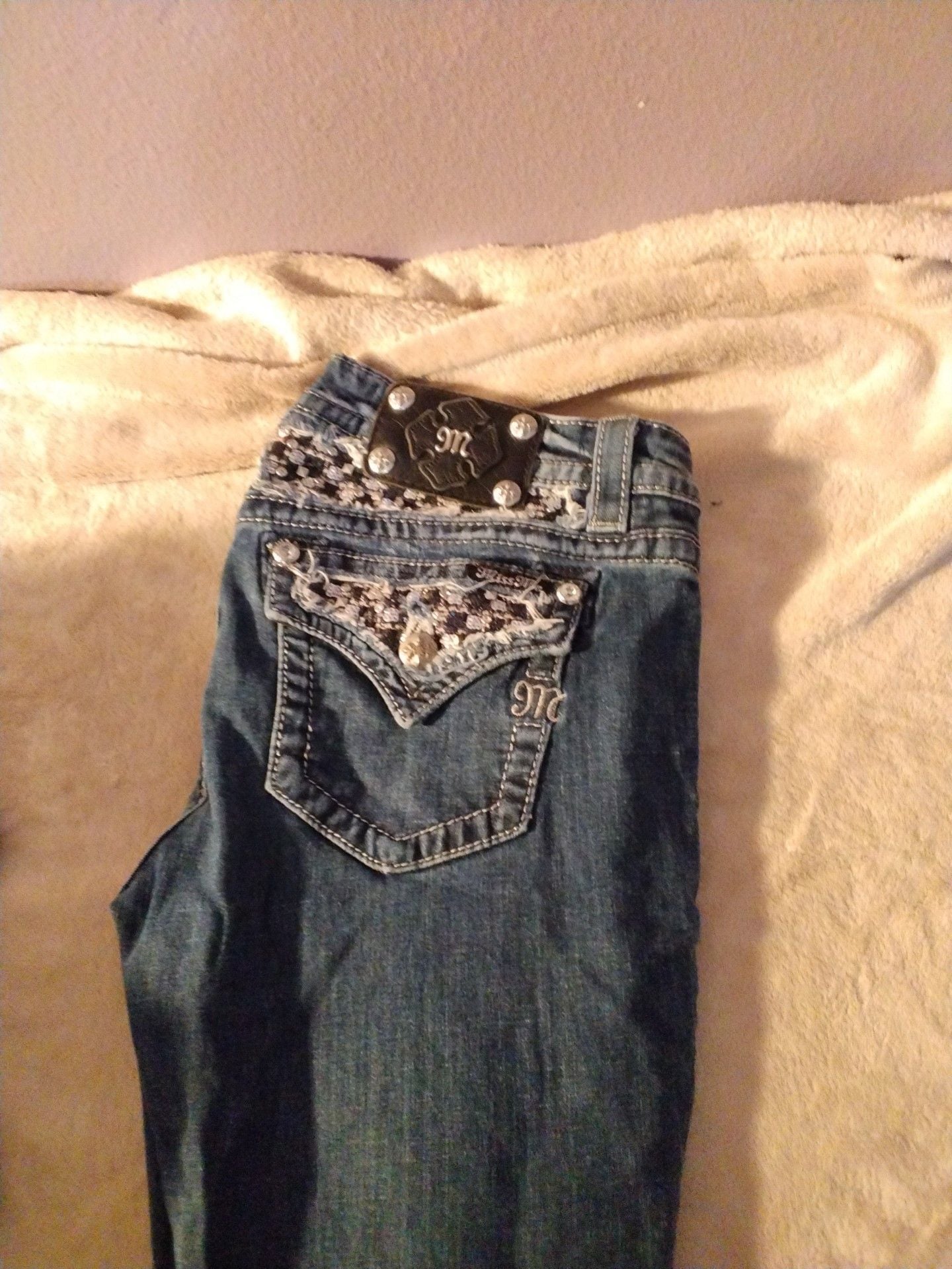 Miss Me Rhinestone Flap Pocket Denim Jeans 1