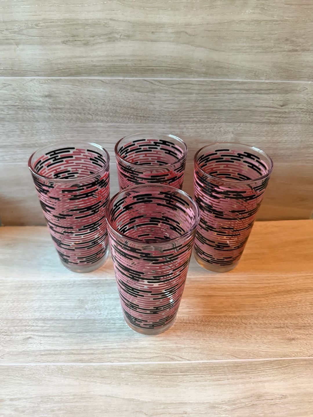 Vintage Hazel Atlas Pink Black Brick Tumbler Set 2