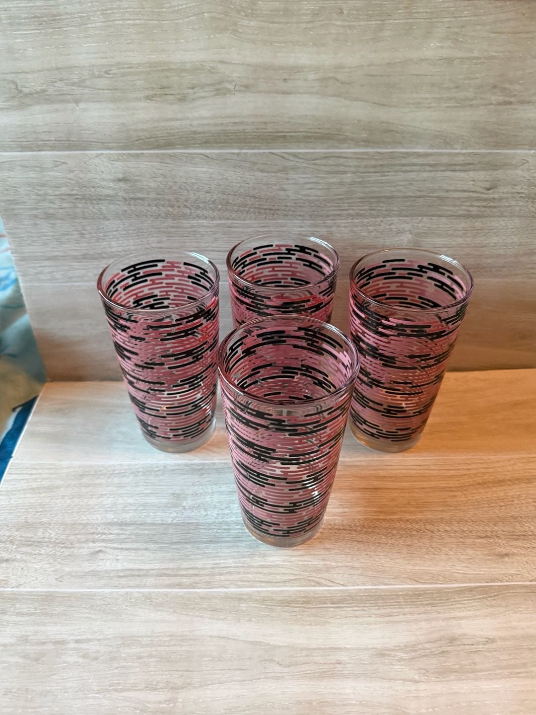 Vintage Hazel Atlas Pink Black Brick Tumbler Set 3