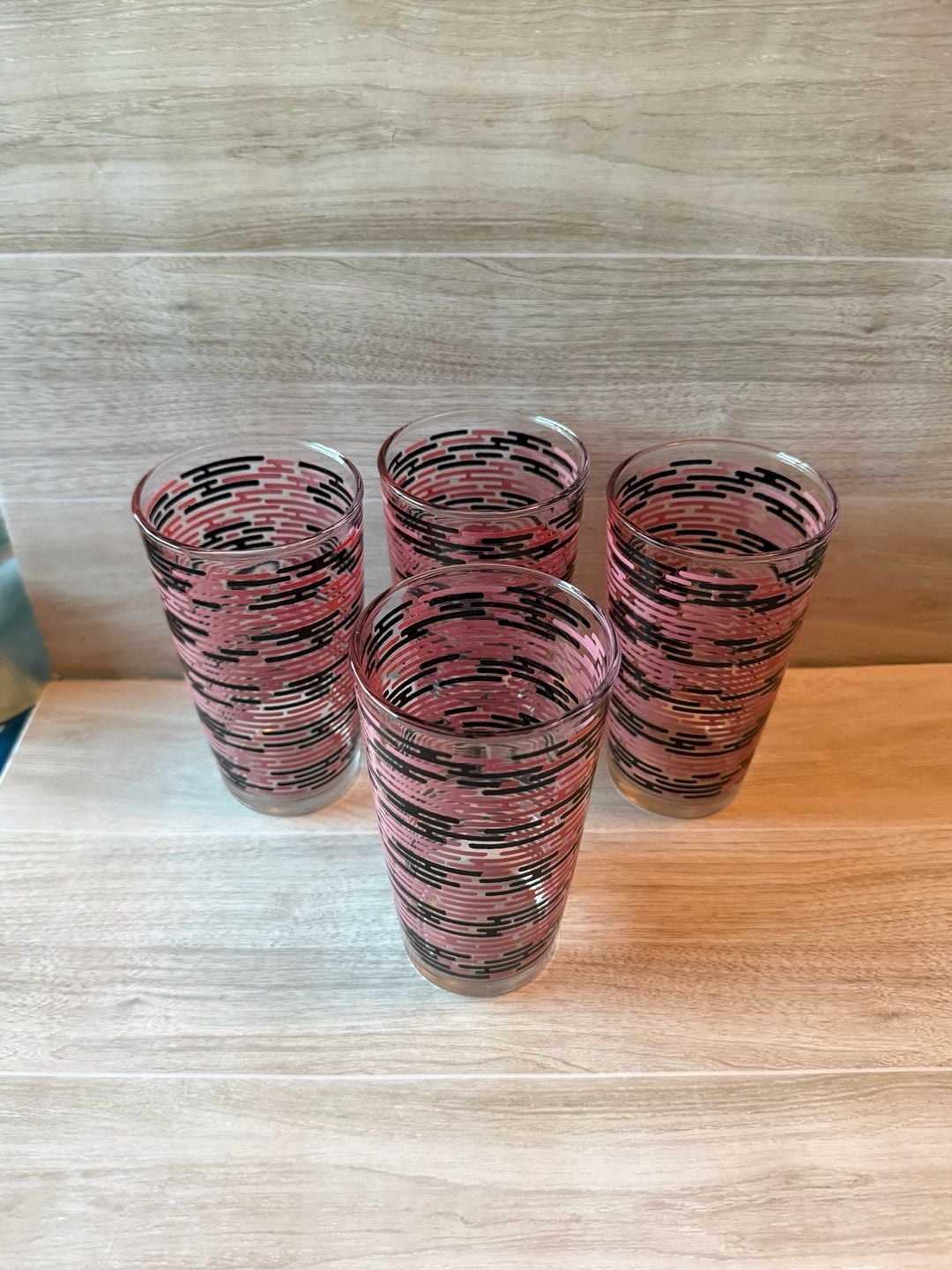 Vintage Hazel Atlas Pink Black Brick Tumbler Set 4