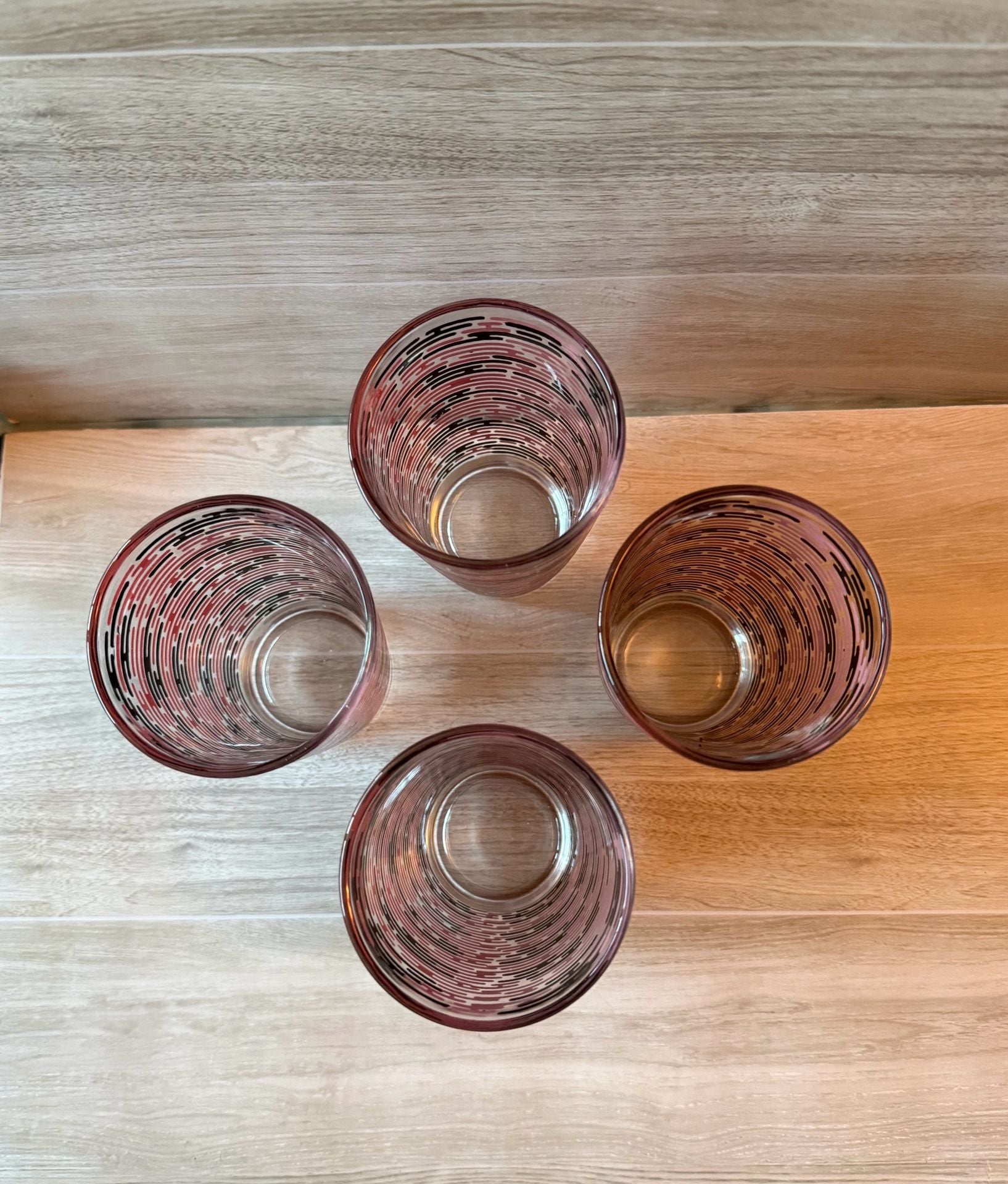 Vintage Hazel Atlas Pink Black Brick Tumbler Set 6