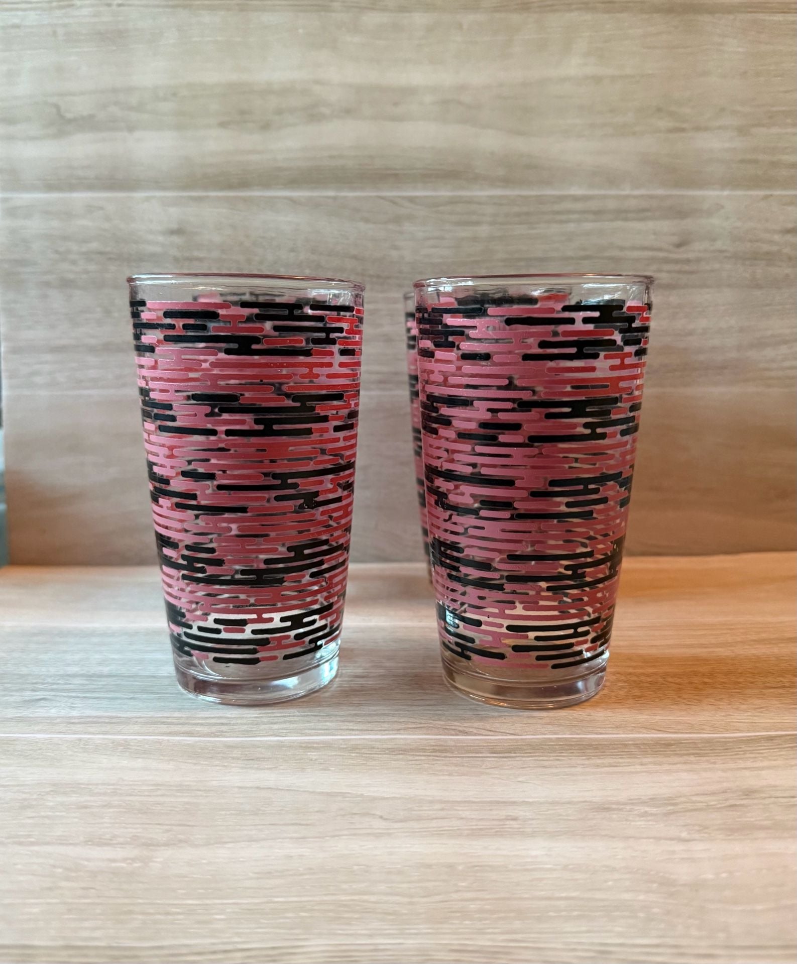 Vintage Hazel Atlas Pink Black Brick Tumbler Set 7
