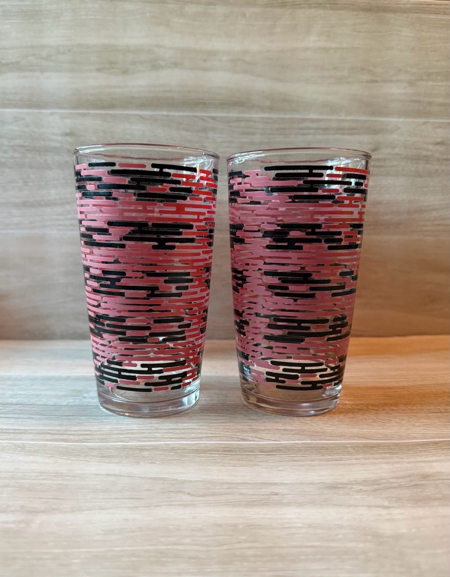 Vintage Hazel Atlas Pink Black Brick Tumbler Set 8