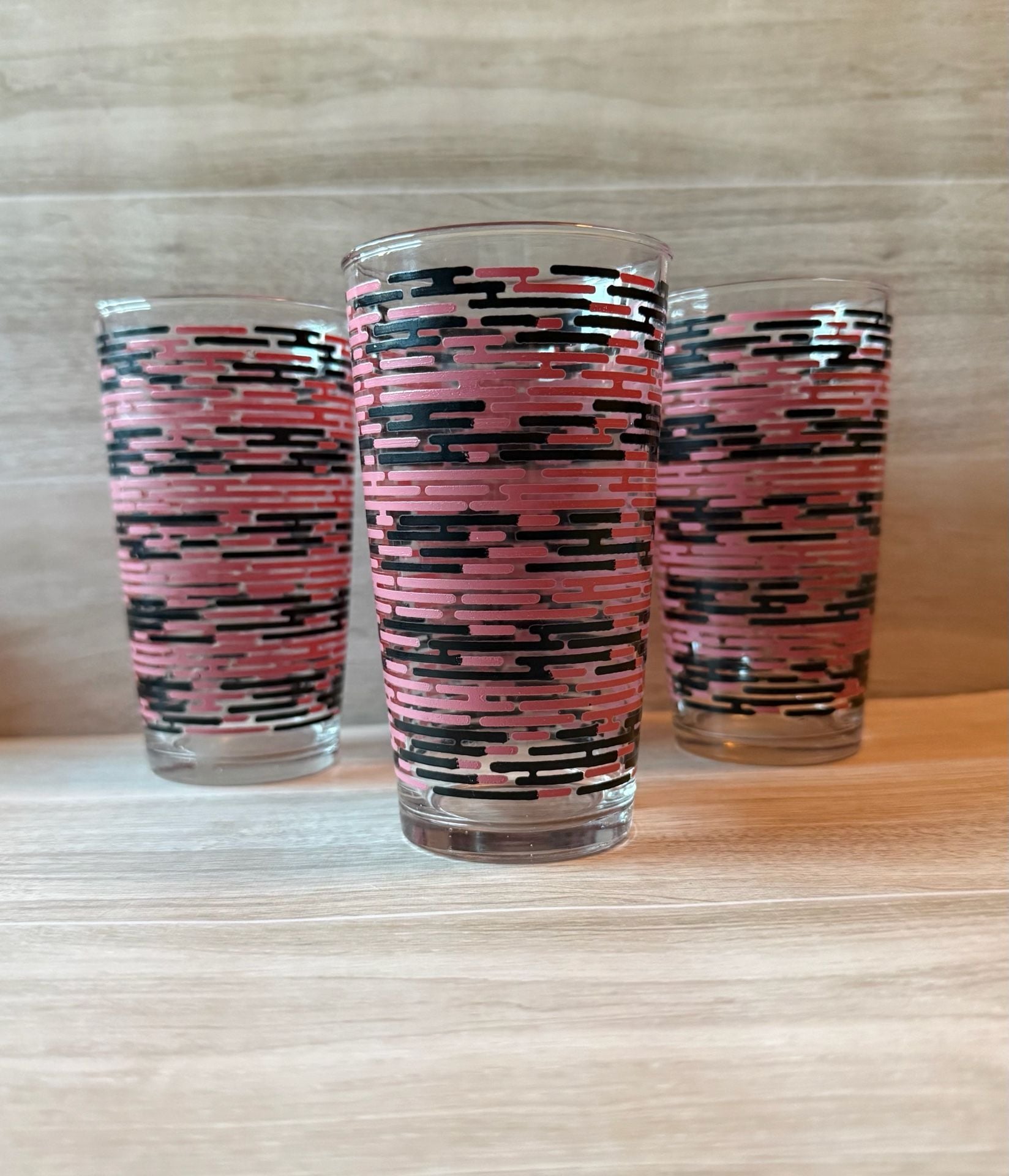 Vintage Hazel Atlas Pink Black Brick Tumbler Set 1