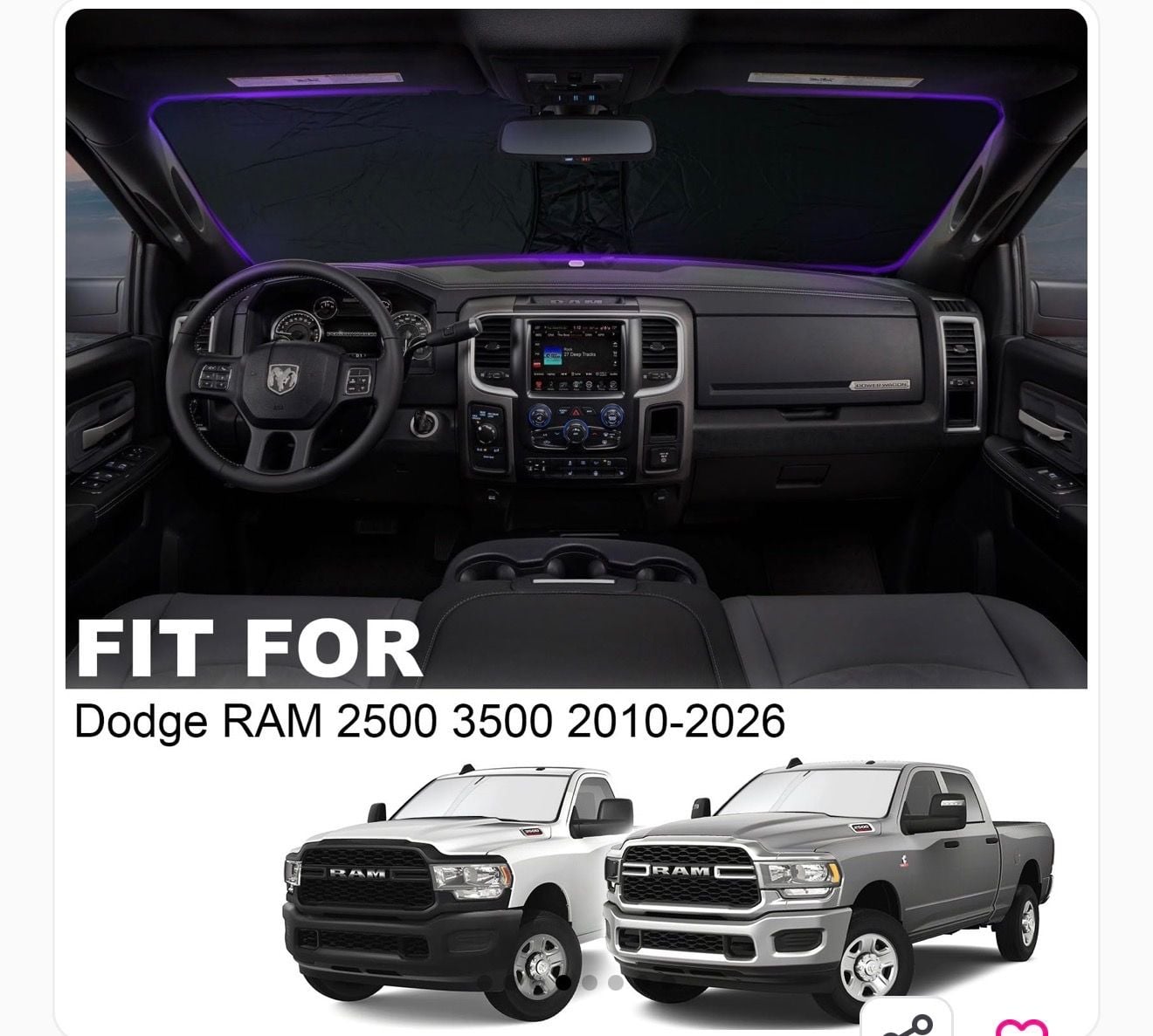 Windshield Sun Shade Fit For Dodge Ram 2500 3500 2010-2026 3