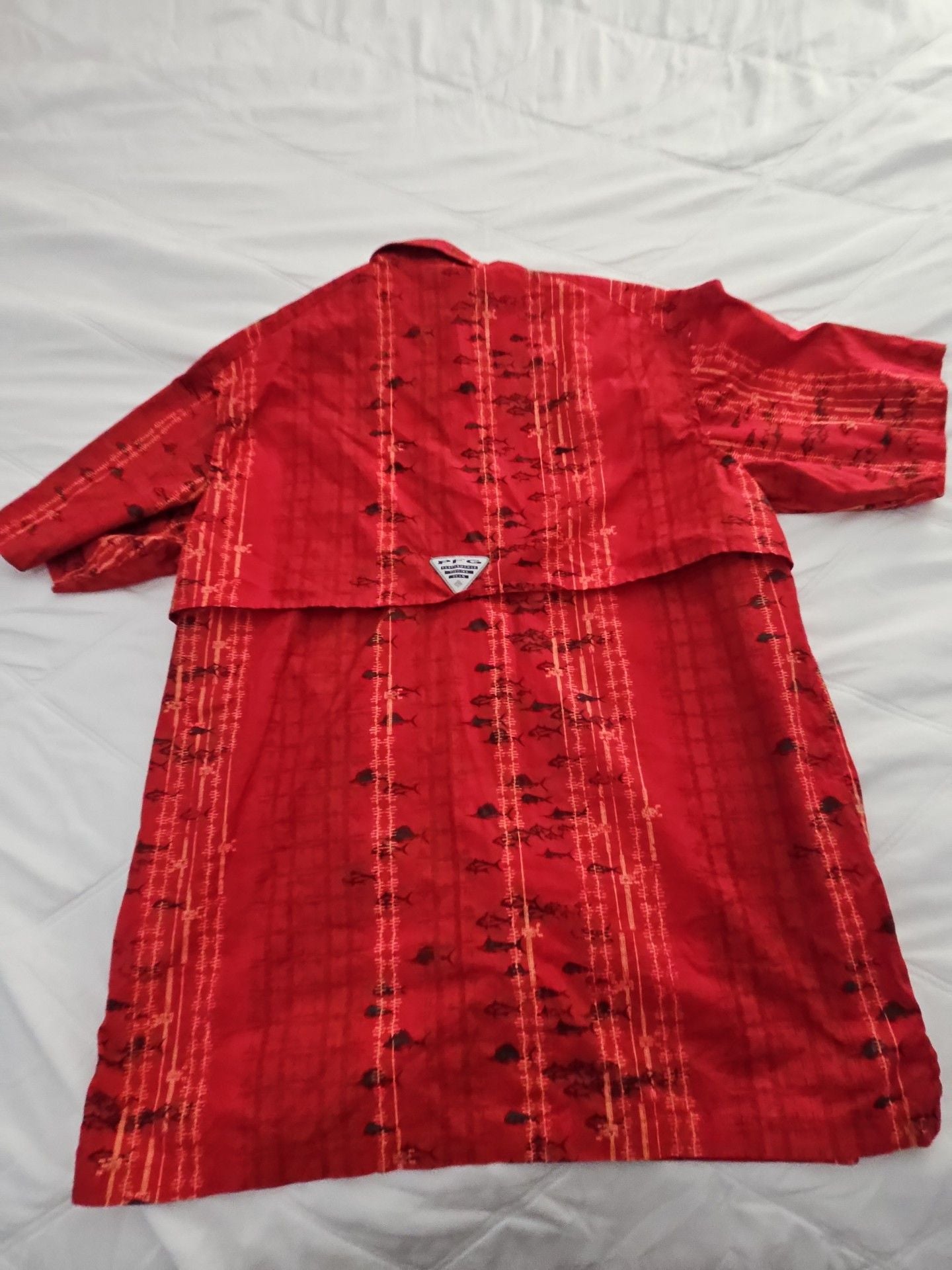 Columbia PFG Fishing Shirt Size S Red Short Sleeve Fish Print 5