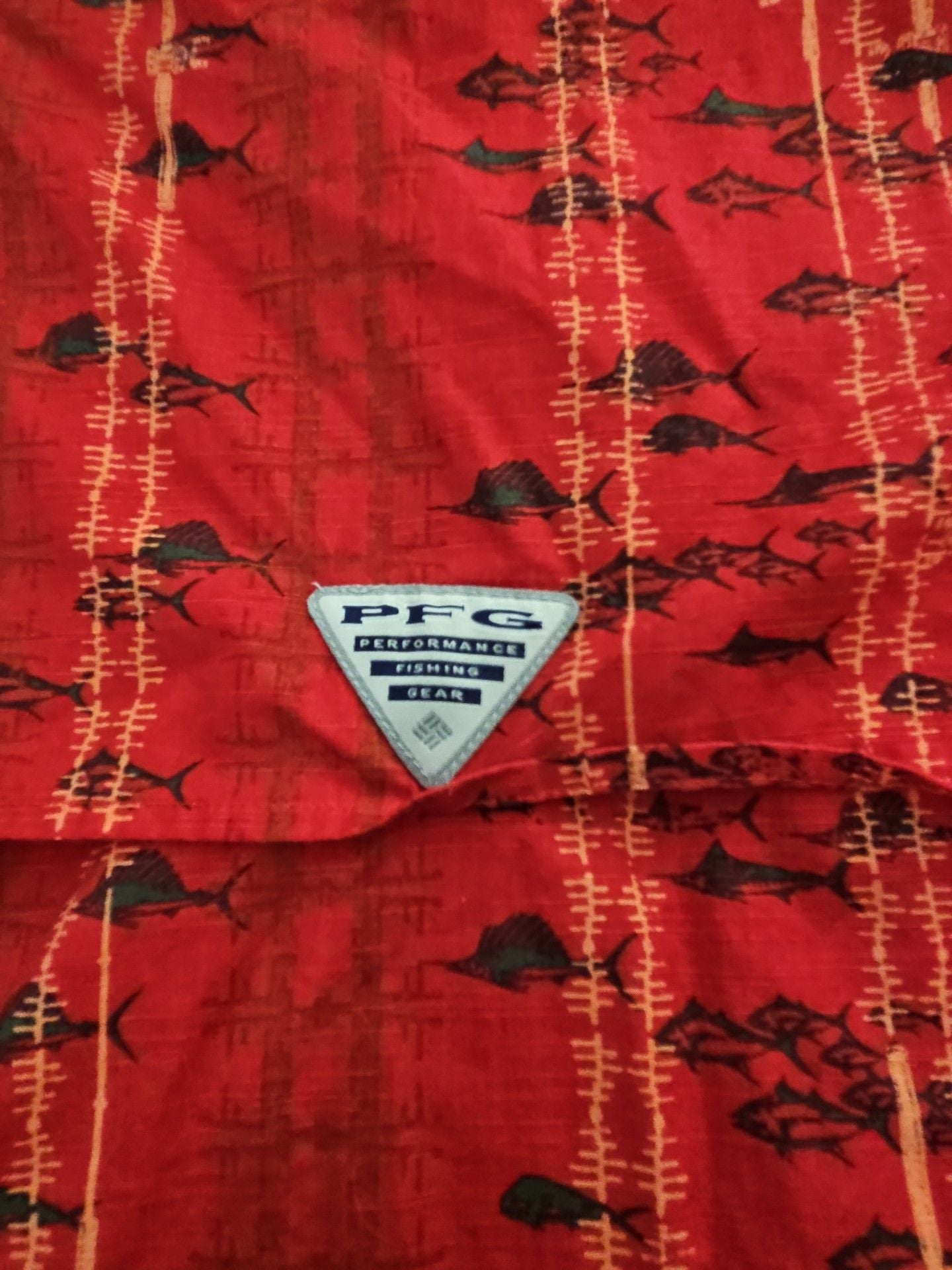 Columbia PFG Fishing Shirt Size S Red Short Sleeve Fish Print 6