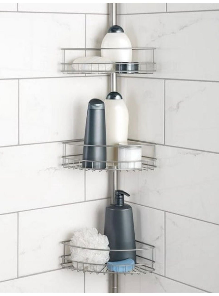 Mainstays Tension Rod Shower Caddy Satin Nickel Finish 2