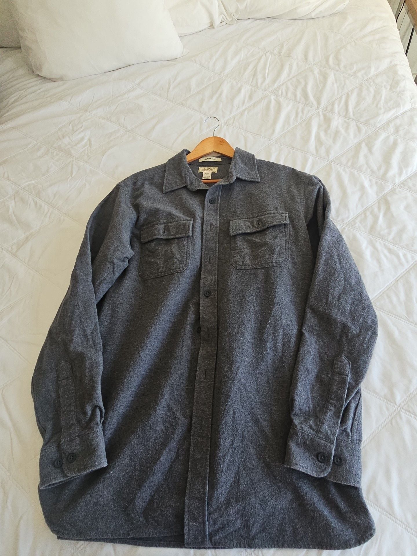 LL Bean Chamois Cloth Shirt Size L-Tall Gray Traditional Fit 2