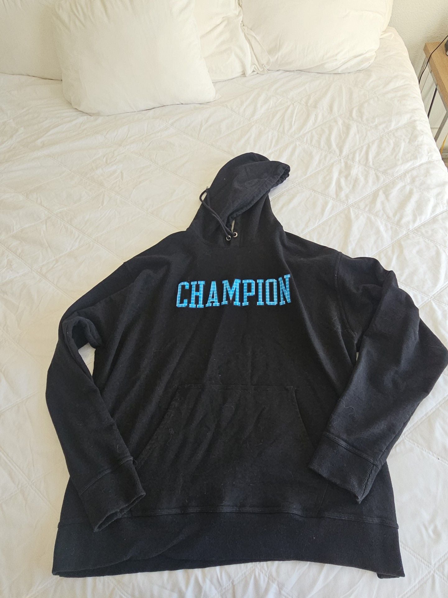 Champion Hoodie Size 2XL Black Blue Logo Pullover Sweatshirt 2