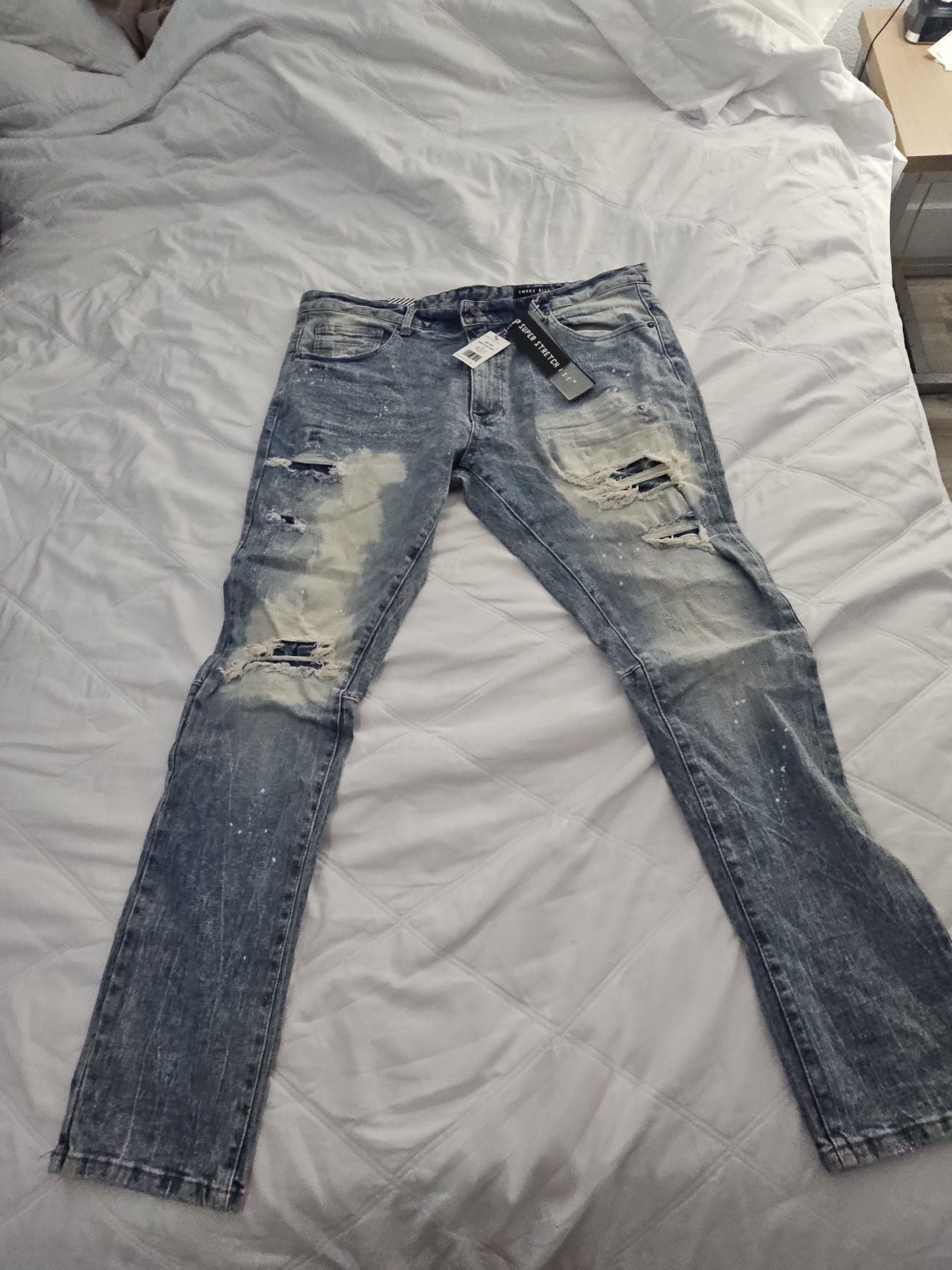 Smoke Rise Men's Rip Jean Size 40x32 Distressed Slim Tapered Blue Denim 2