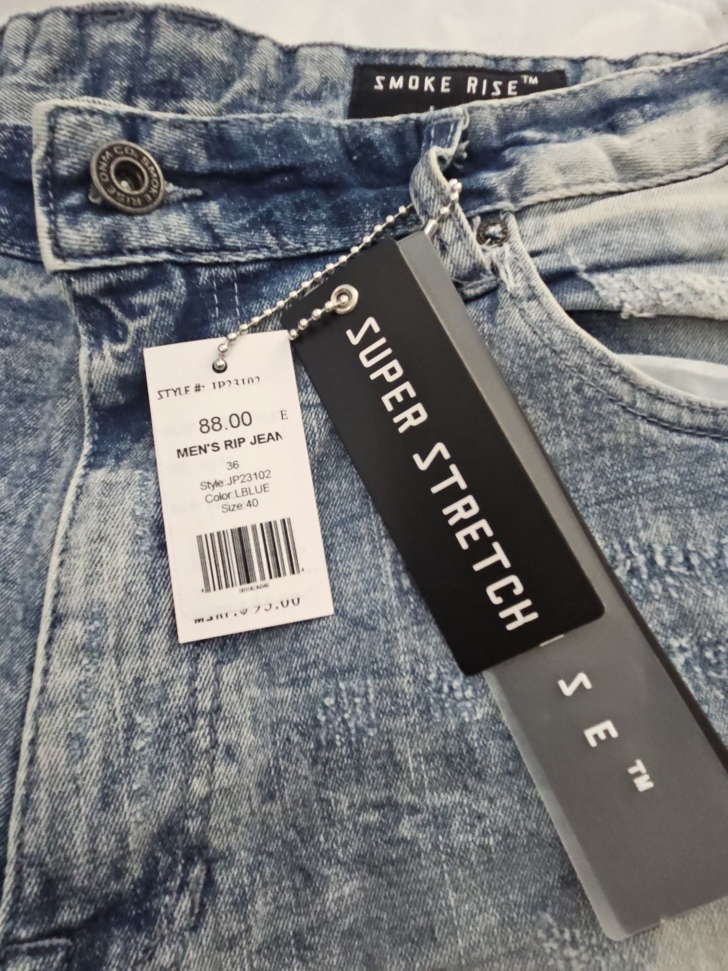 Smoke Rise Men's Rip Jean Size 40x32 Distressed Slim Tapered Blue Denim 3