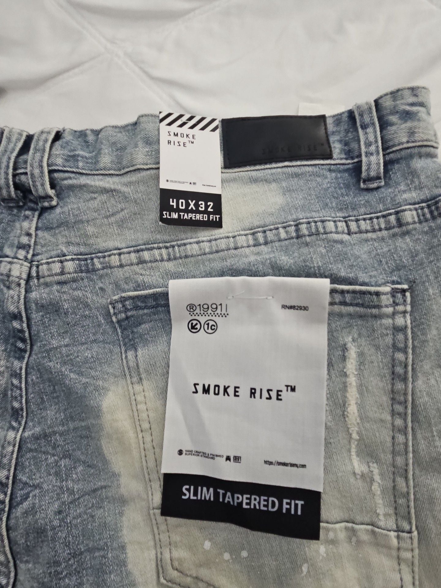 Smoke Rise Men's Rip Jean Size 40x32 Distressed Slim Tapered Blue Denim 6
