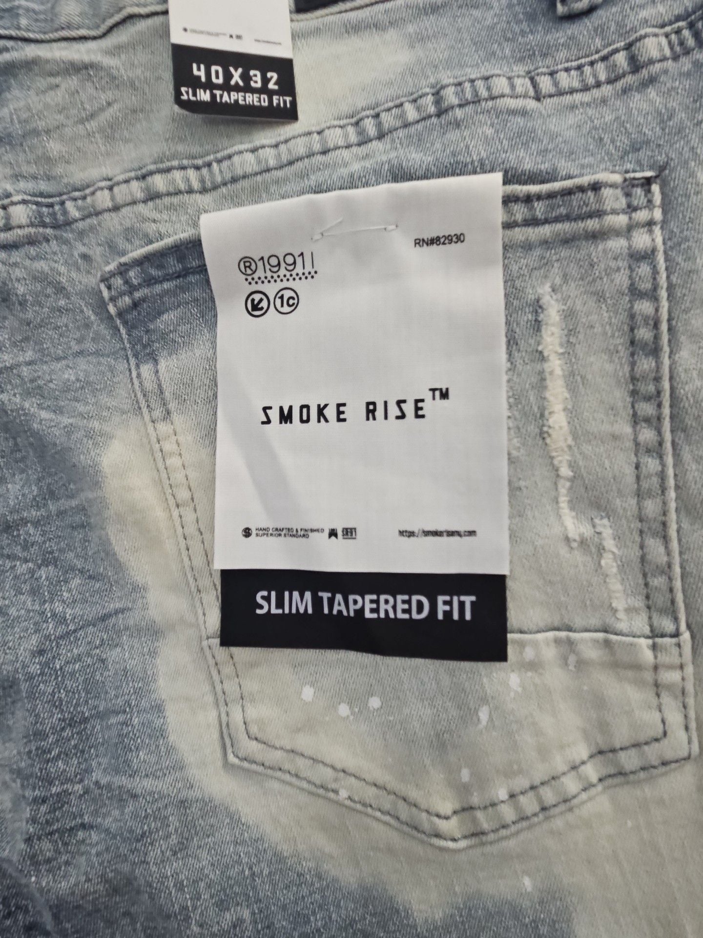 Smoke Rise Men's Rip Jean Size 40x32 Distressed Slim Tapered Blue Denim 7