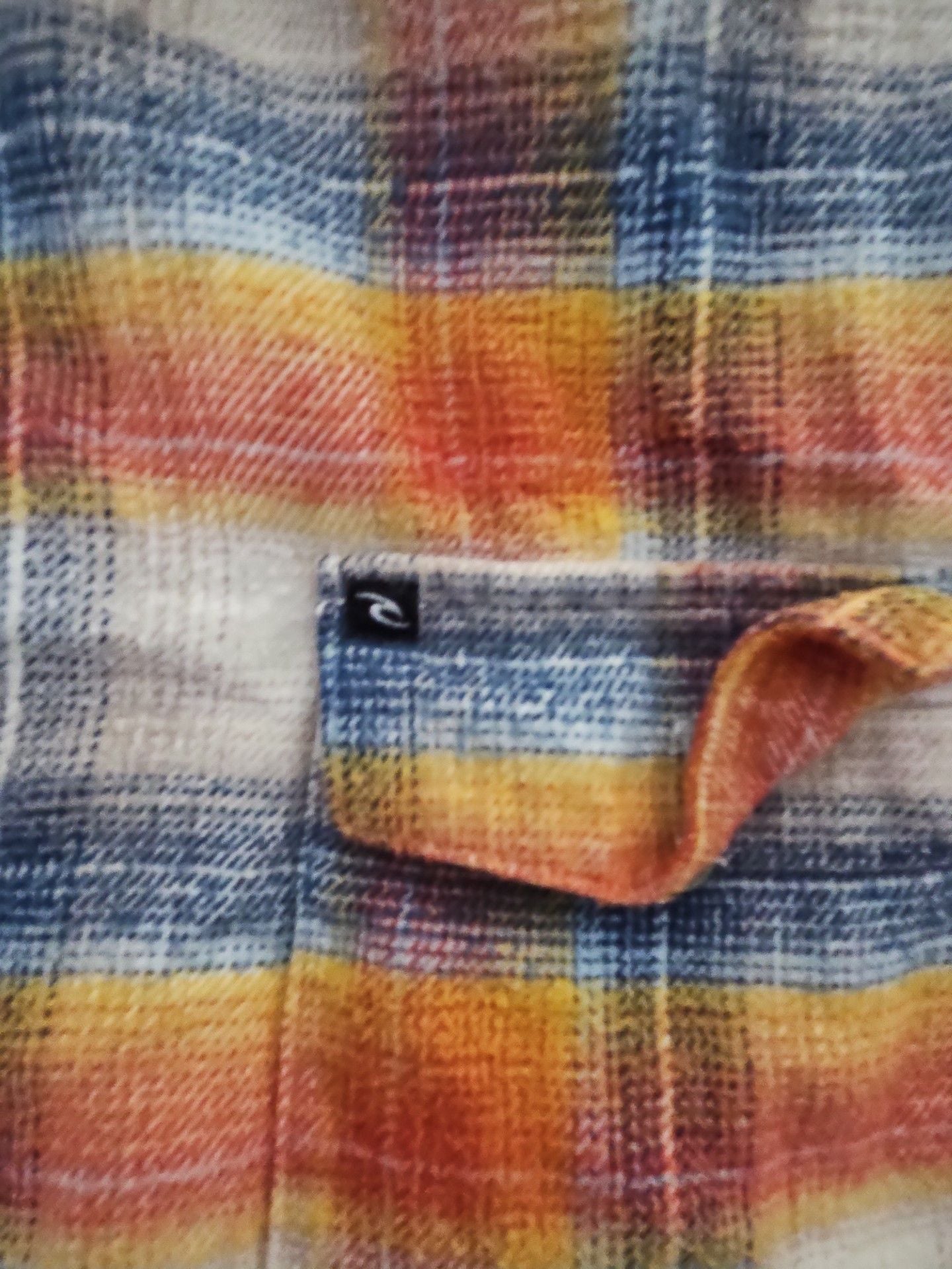 Rip Curl Flannel Shirt Size L Orange Plaid Long Sleeve Slim Fit 3