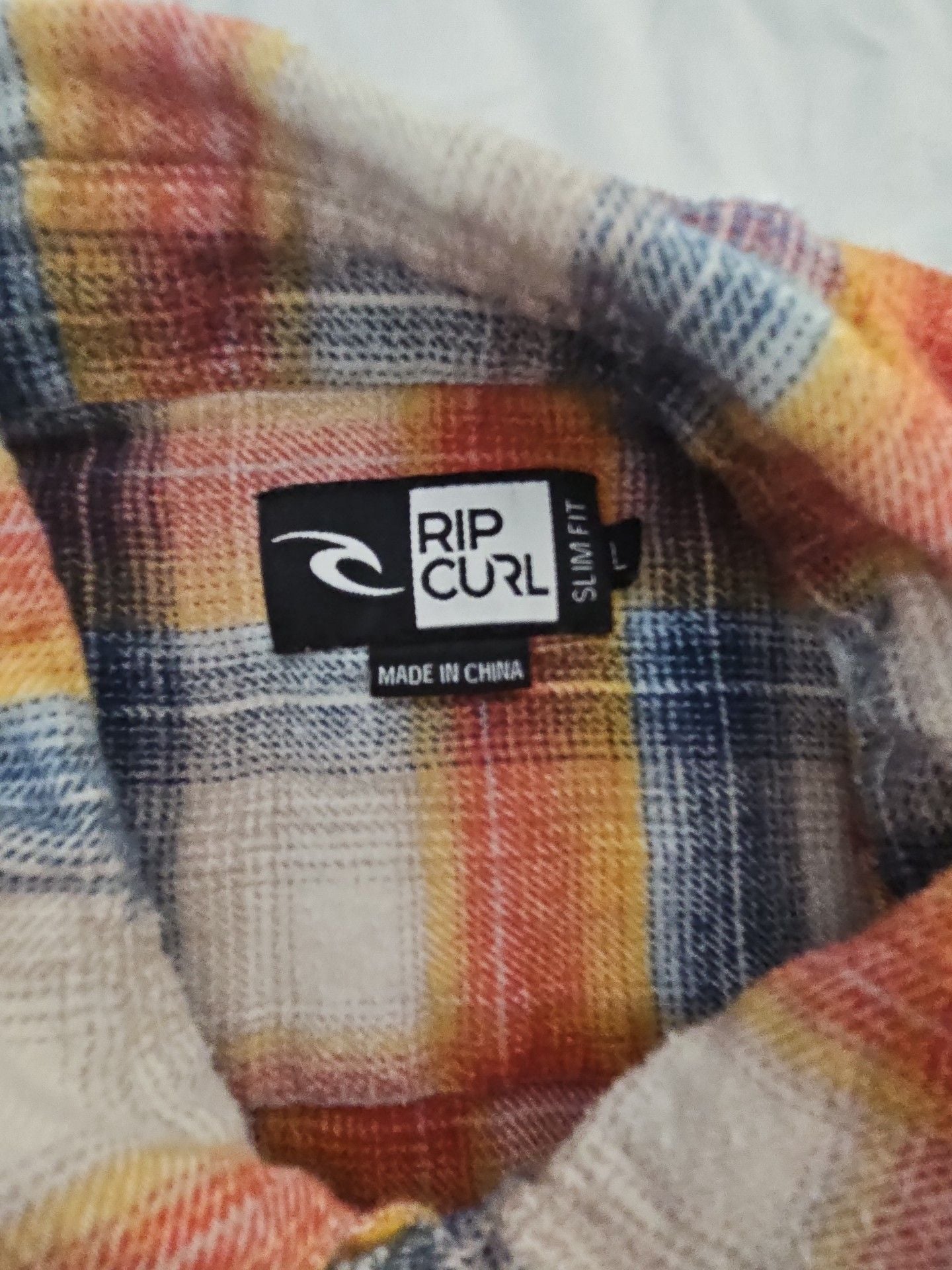Rip Curl Flannel Shirt Size L Orange Plaid Long Sleeve Slim Fit 4